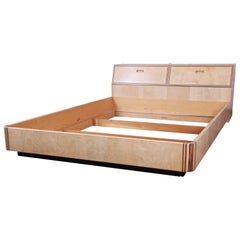 Milo Baughman Style Burl Wood Queen Size Platform Bed by Henredon