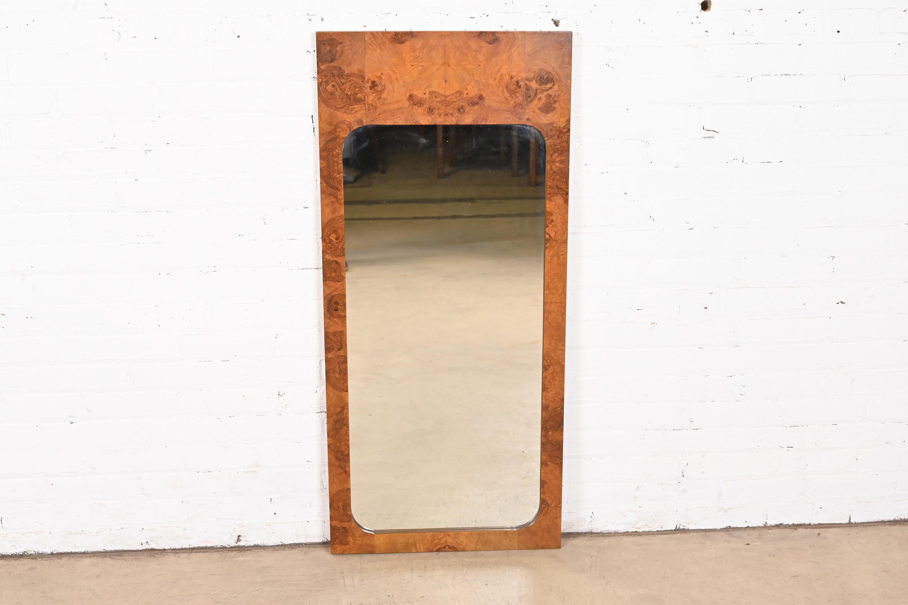 American Milo Baughman Style Burl Wood Wall Mirror by Lane, 1970s