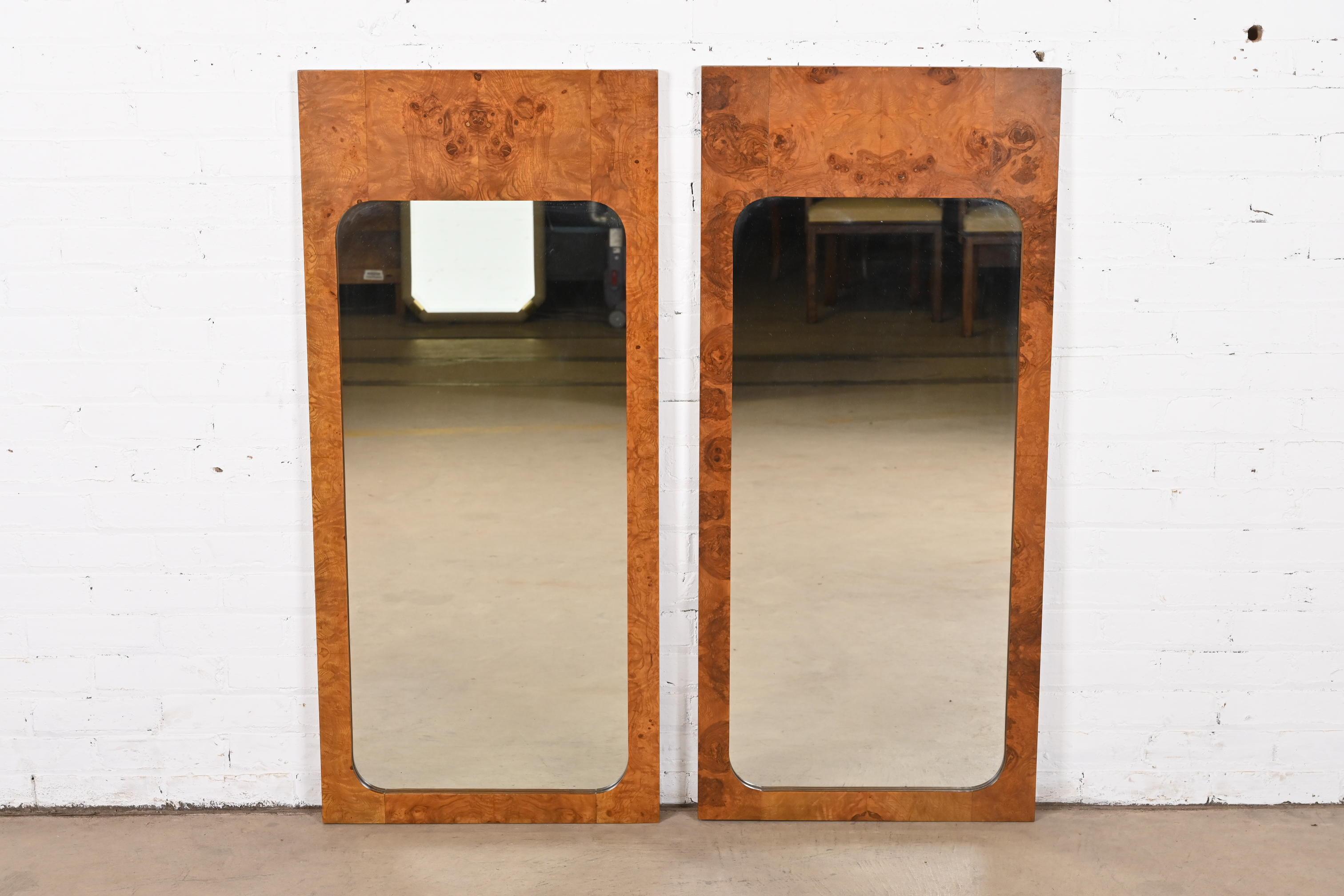 Mid-Century Modern Milo Baughman Style Burl Wood Wall Mirrors by Lane, 1970s