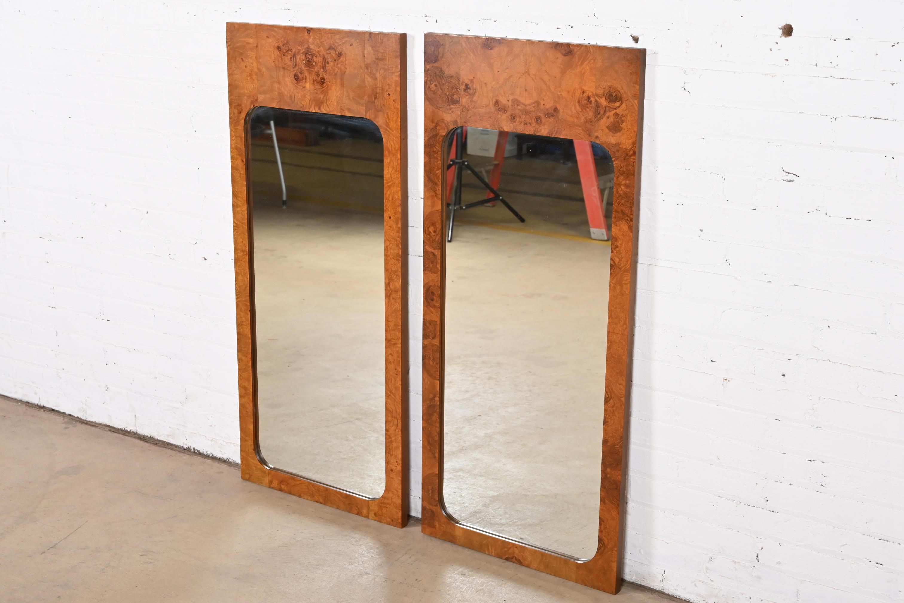 American Milo Baughman Style Burl Wood Wall Mirrors by Lane, 1970s