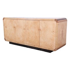 Milo Baughman Style Burled Olive Wood Credenza by Henredon