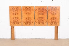 Milo Baughman Style Burled Olive Wood Queen Size Headboard