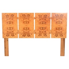 Milo Baughman Style Burled Olive Wood Queen Size Headboard