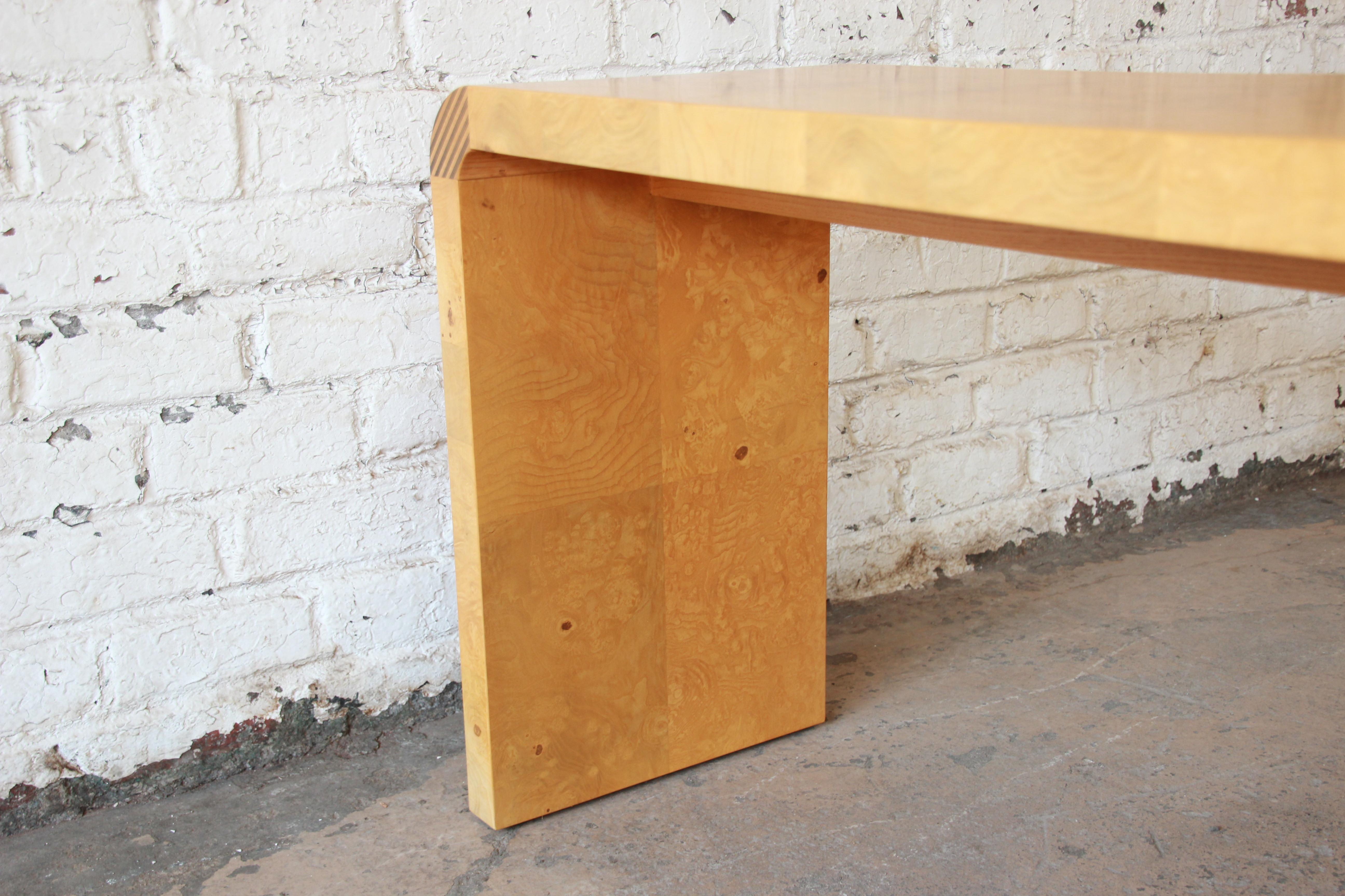 Milo Baughman Style Burled Olivewood Console Table by Henredon 6