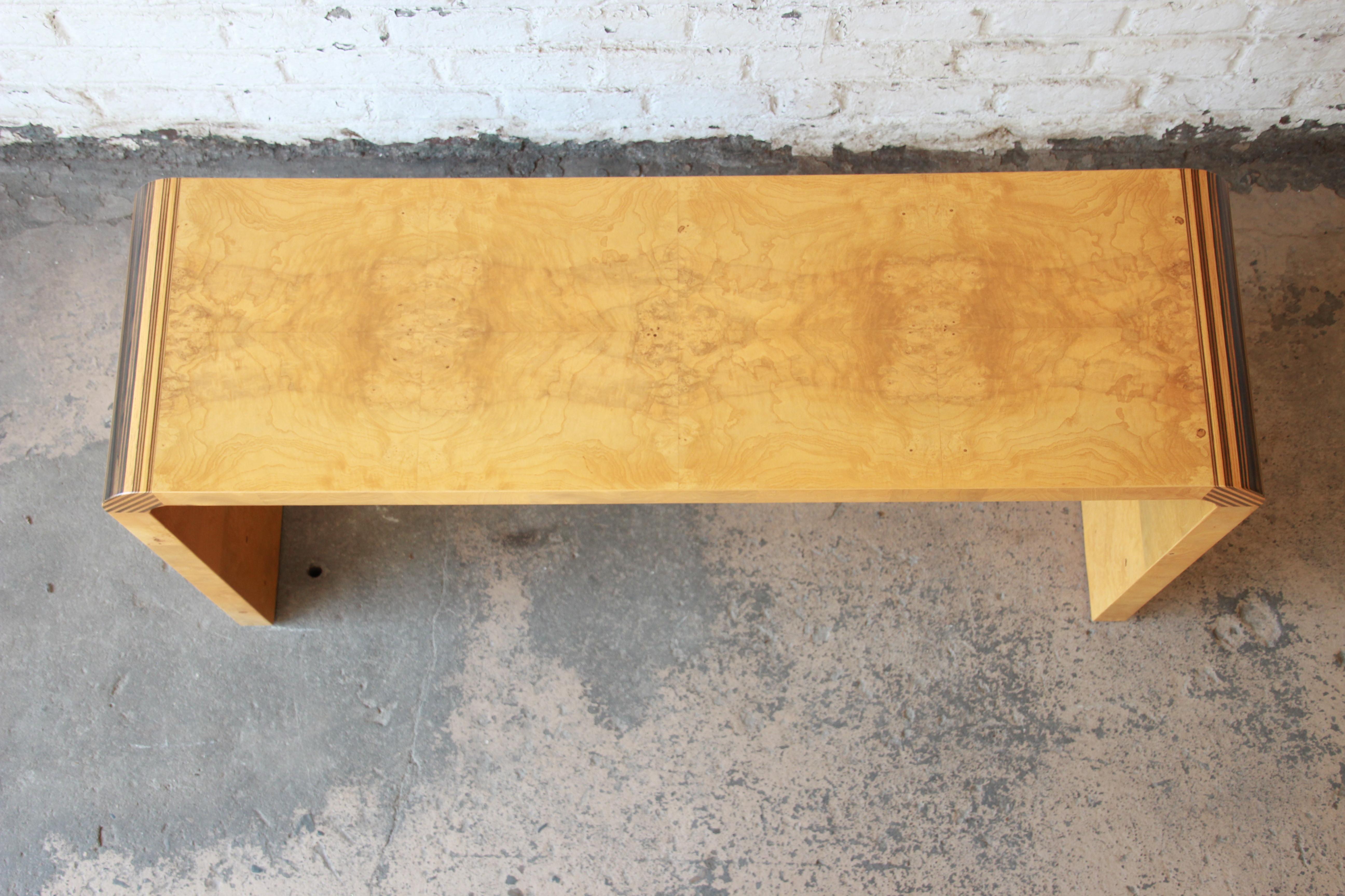 Late 20th Century Milo Baughman Style Burled Olivewood Console Table by Henredon