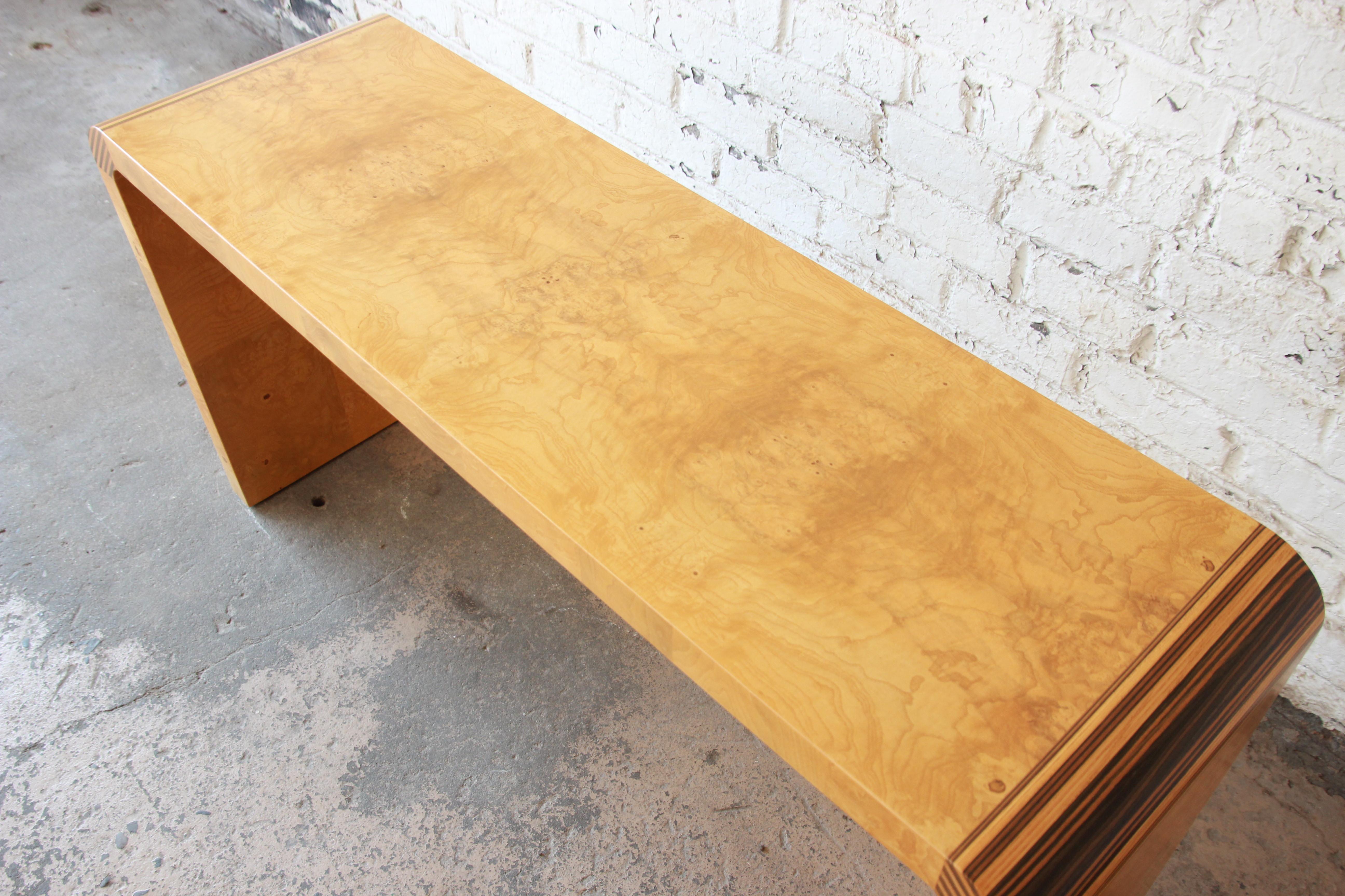 Milo Baughman Style Burled Olivewood Console Table by Henredon 2