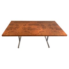 Bureau ou table en bois de broussin de style Milo Baughman par Stendig-Finland