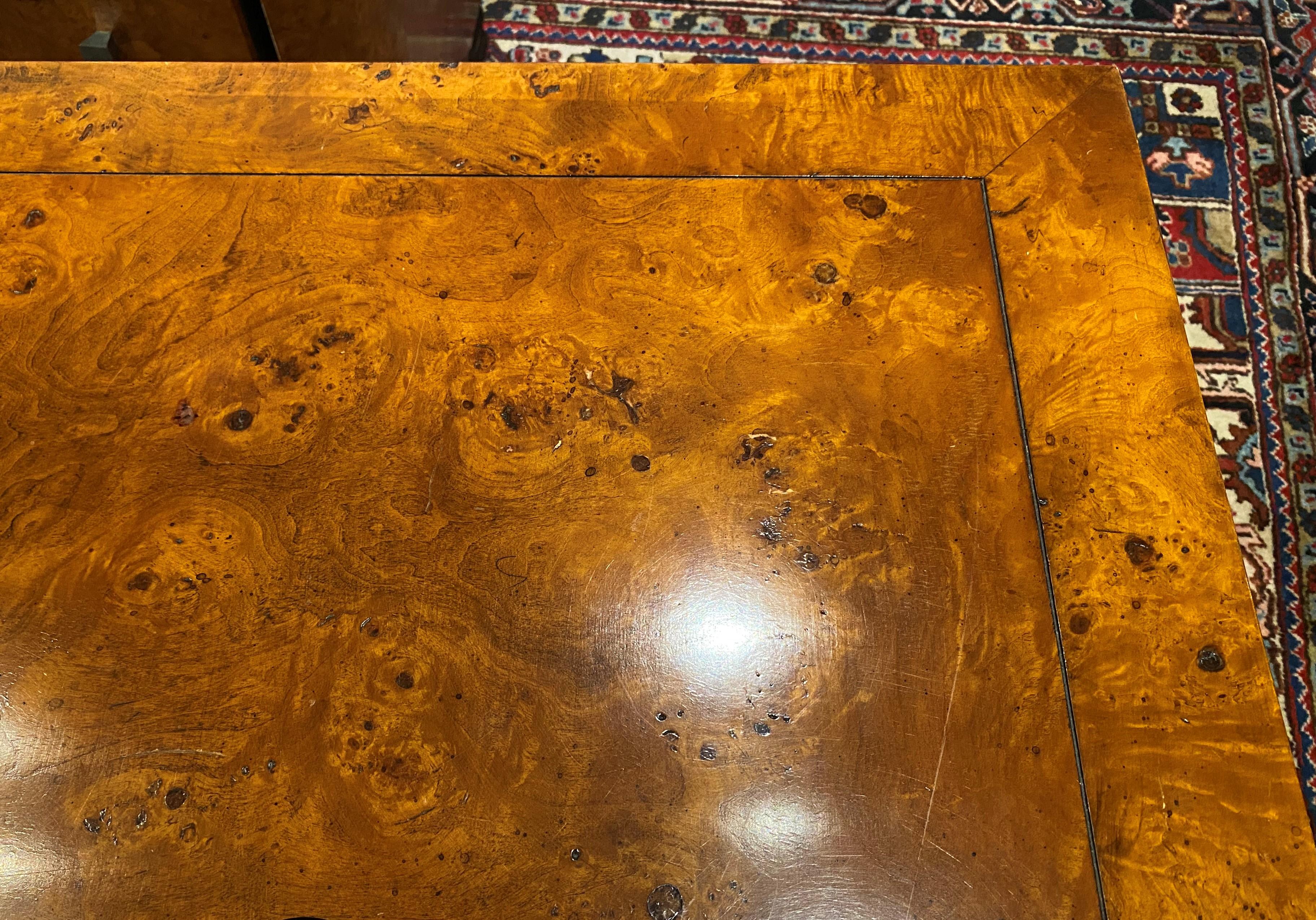 Milo Baughman Style Burlwood Parsons Dining Table with Two Leaves 3