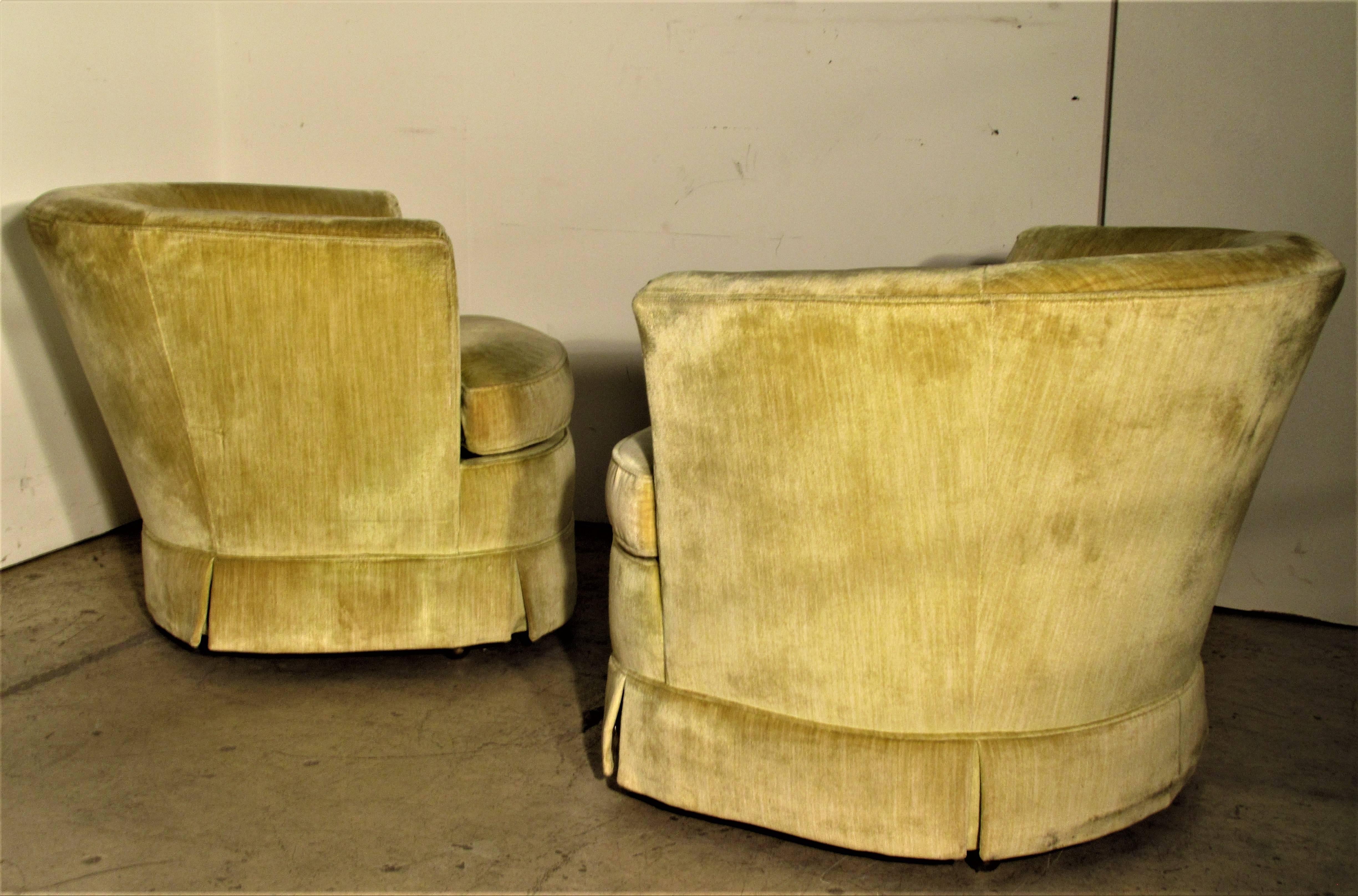 Milo Baughman Style Button Tufted Swivel Barrel Chairs 1