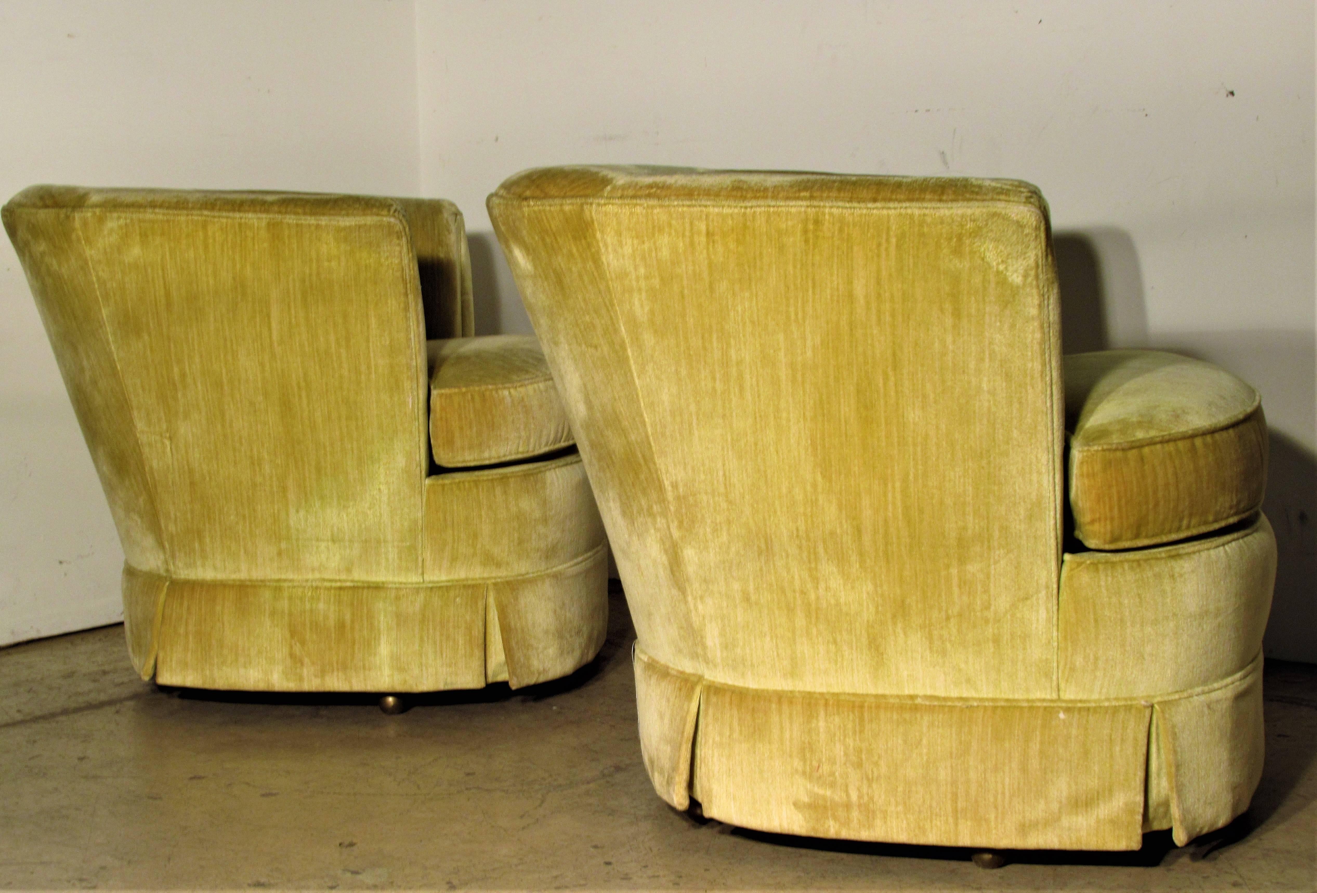 Milo Baughman Style Button Tufted Swivel Barrel Chairs 2