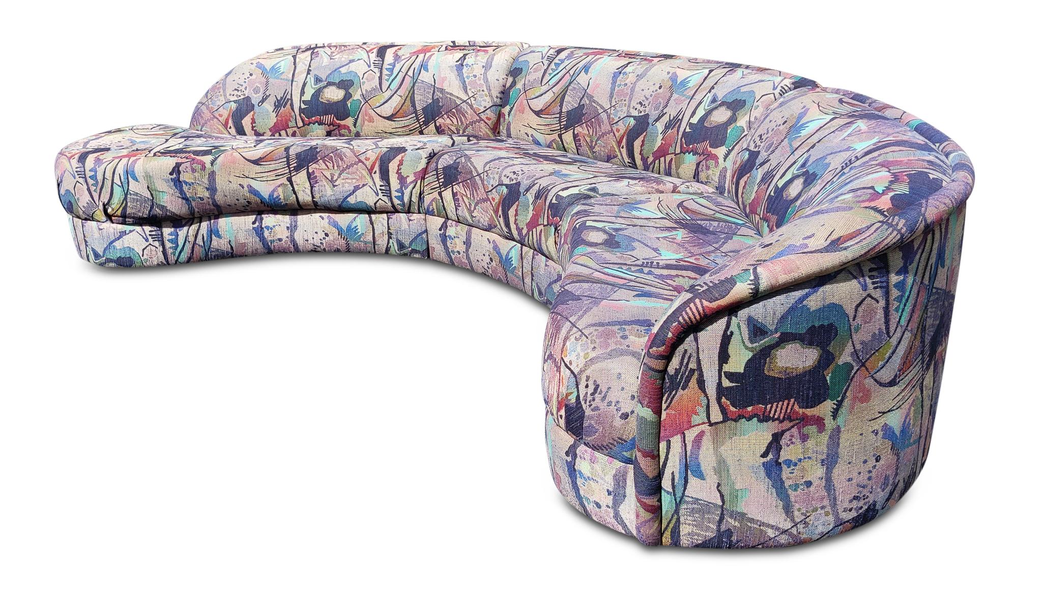 Upholstery Milo Baughman Style by Maurice Villency Vintage Post-Modern Serpentine Sofa 1980