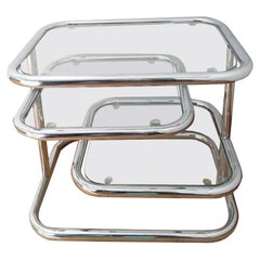 Milo Baughman Style By Possible Morex Glass Steel Tube Turtable Table  Italy 70s