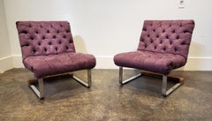 Milo Baughman Style Cantilever Lounge Slipper Chairs, Pair