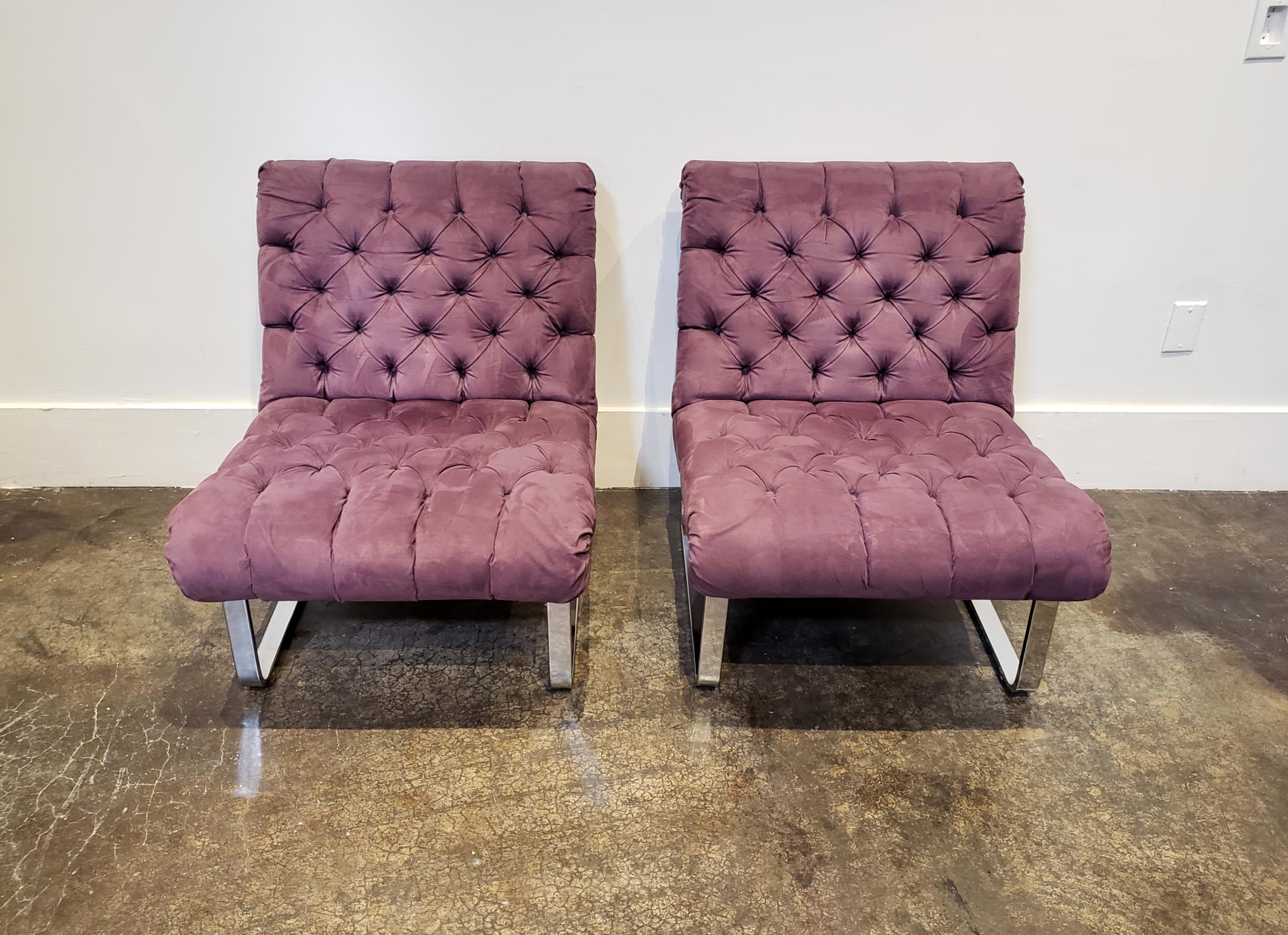 Mid-Century Modern Milo Baughman Style Cantilever Lounge Slipper Chairs, Pair For Sale