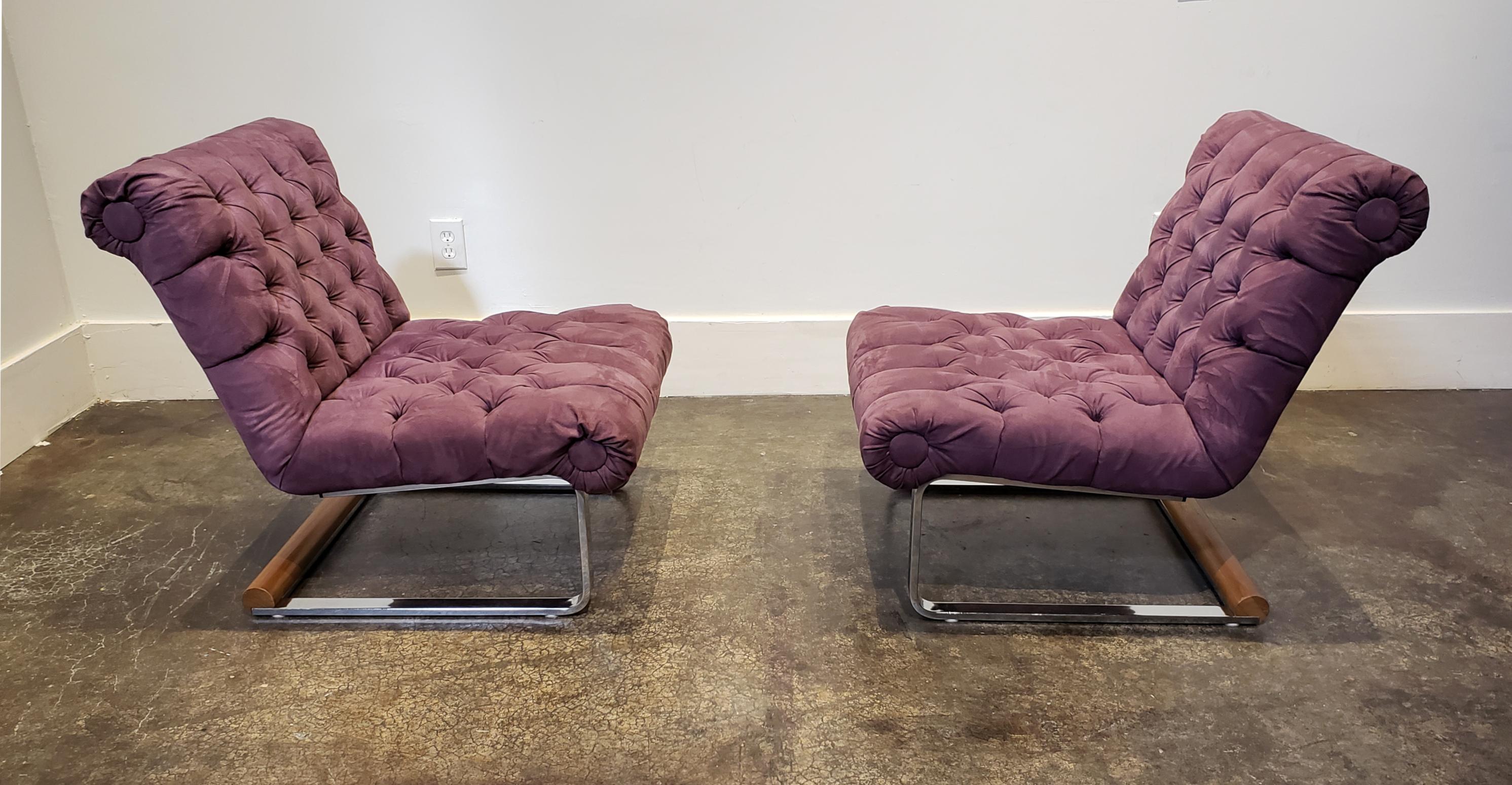 20th Century Milo Baughman Style Cantilever Lounge Slipper Chairs, Pair For Sale