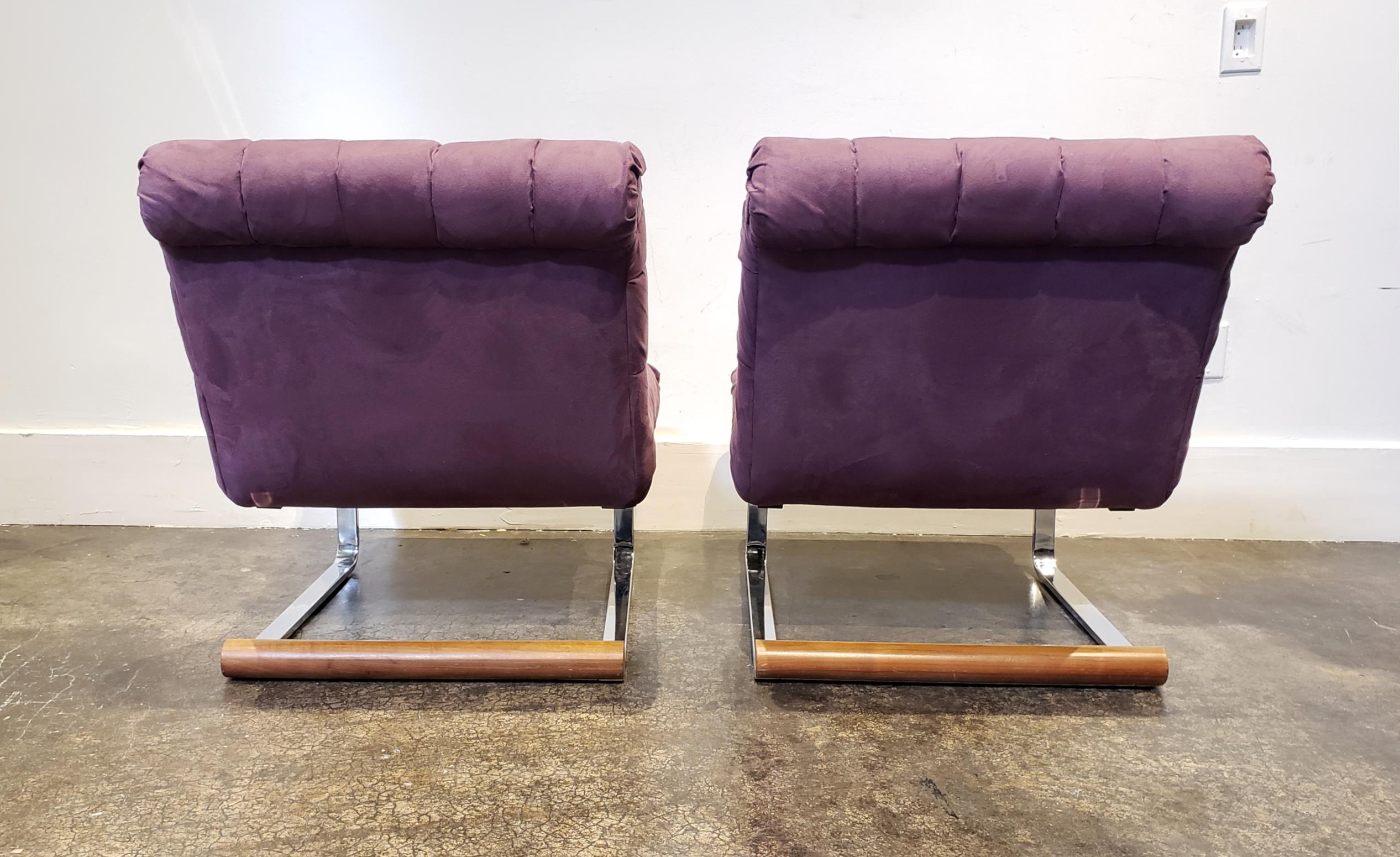 Metal Milo Baughman Style Cantilever Lounge Slipper Chairs, Pair For Sale