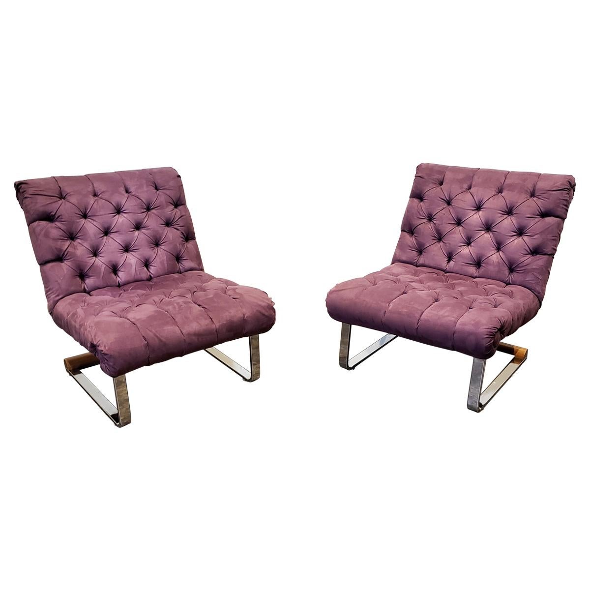 Milo Baughman Style Cantilever Lounge Slipper Chairs, Pair For Sale