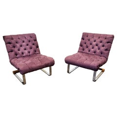 Milo Baughman Style Cantilever Lounge Slipper Chairs, Pair