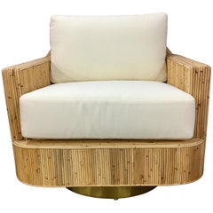 Milo Baughman Style Cased Bamboo Swivel Chair