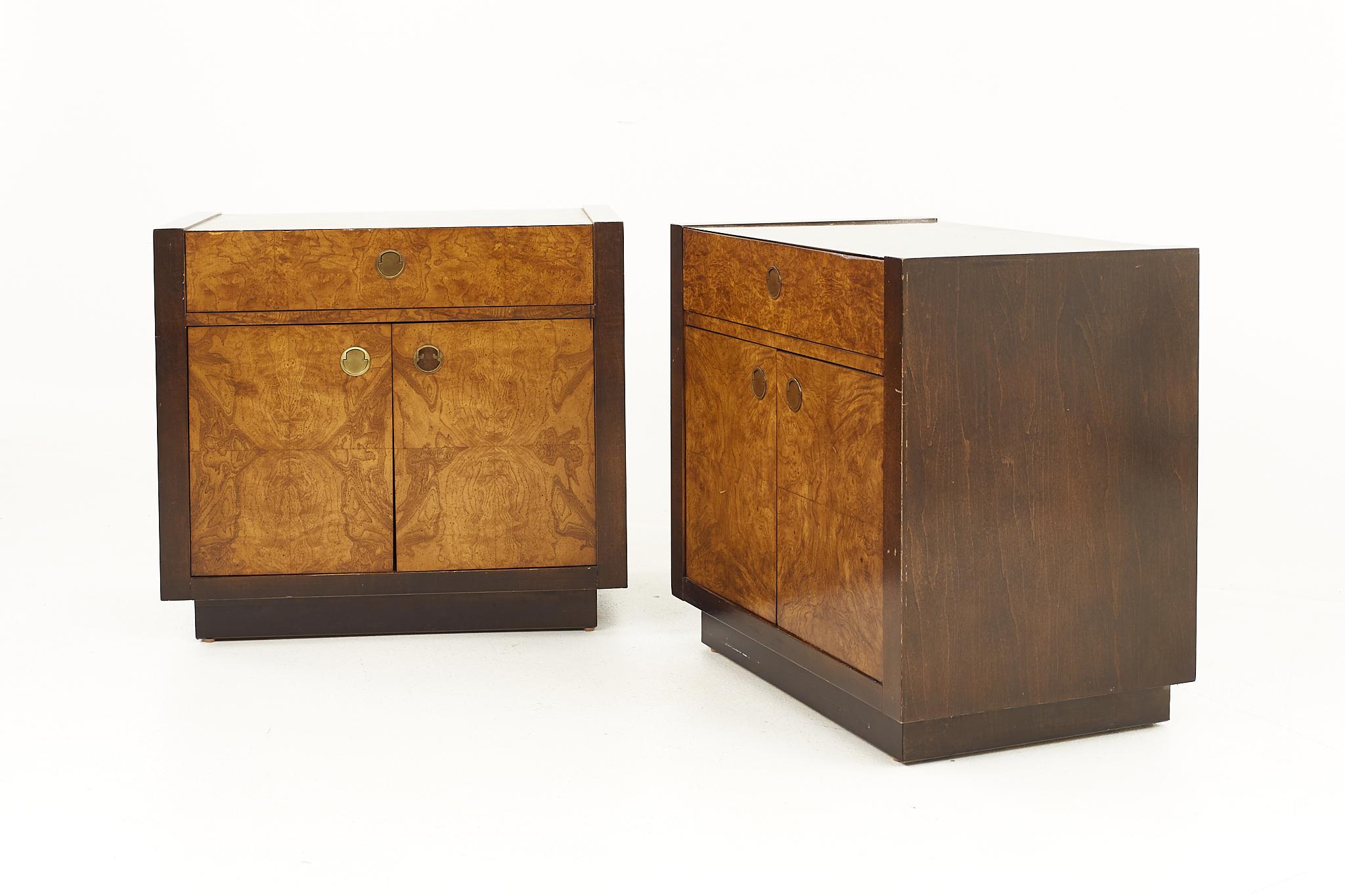 Mid-Century Modern Milo Baughman Style Century Furniture Mid Century Burlwood Nightstand, a Pair