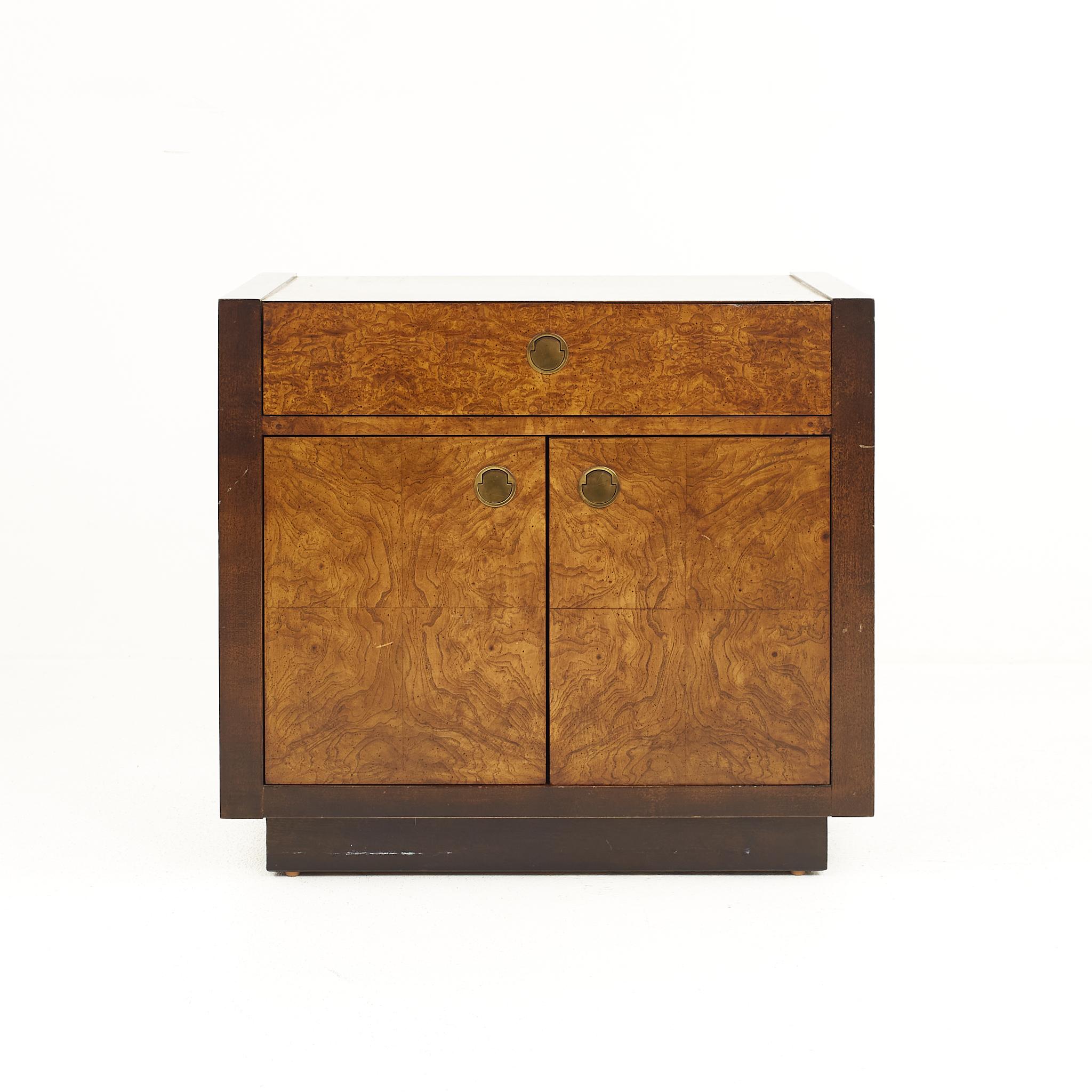 Milo Baughman Style Century Furniture Mid Century Burlwood Nightstand, a Pair In Good Condition In Countryside, IL