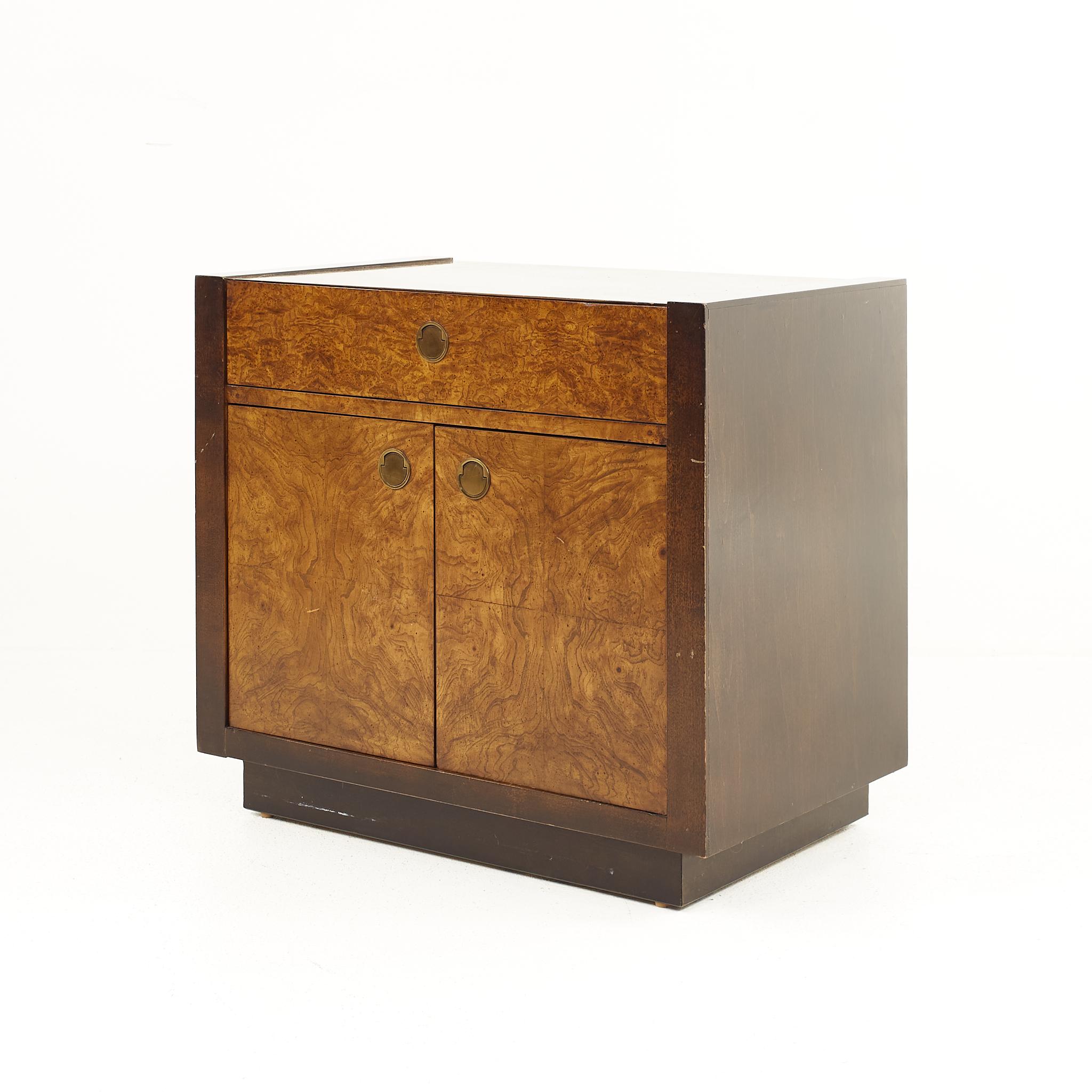 Late 20th Century Milo Baughman Style Century Furniture Mid Century Burlwood Nightstand, a Pair
