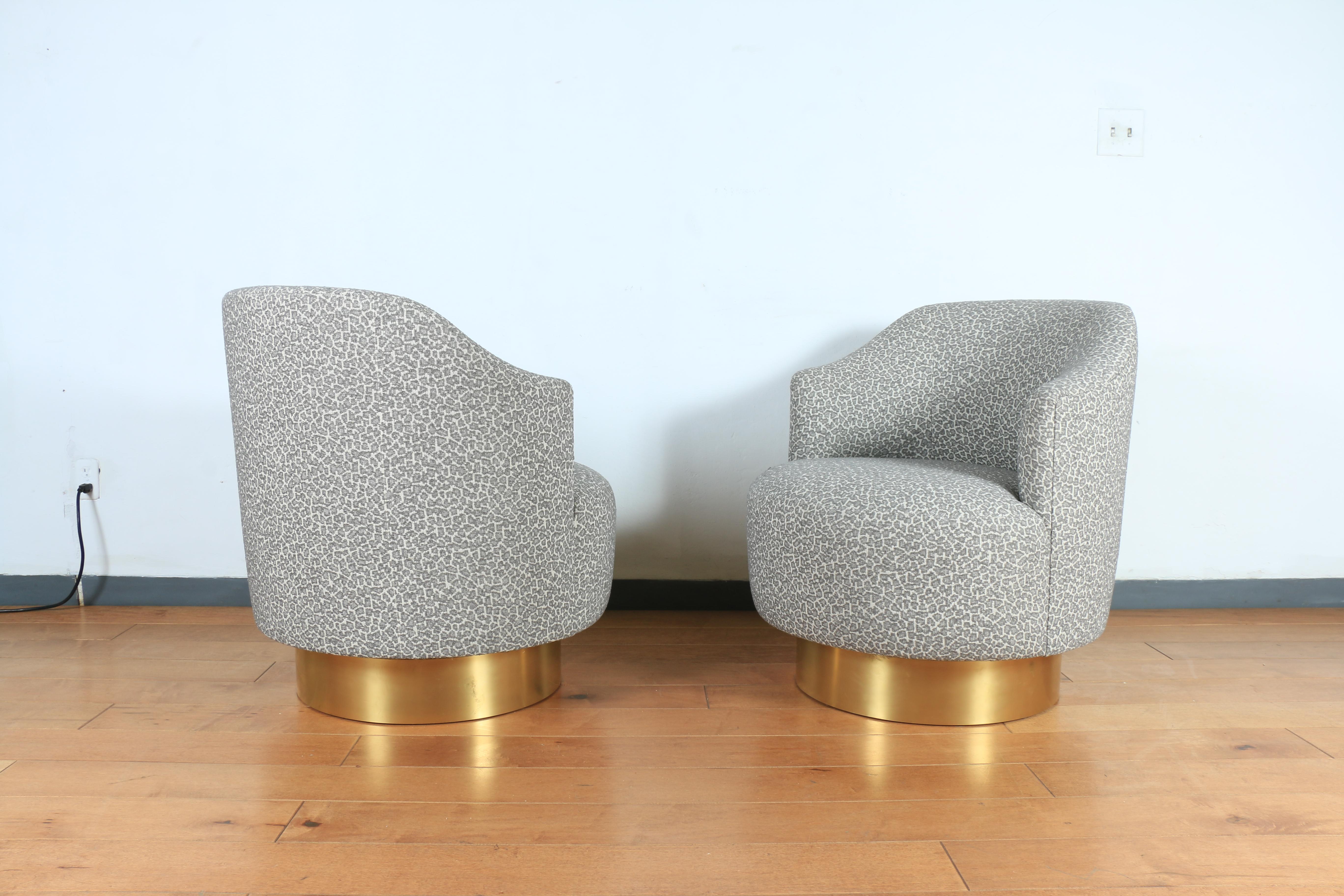 Mid-Century Modern Milo Baughman Style Chairs with Brass Base