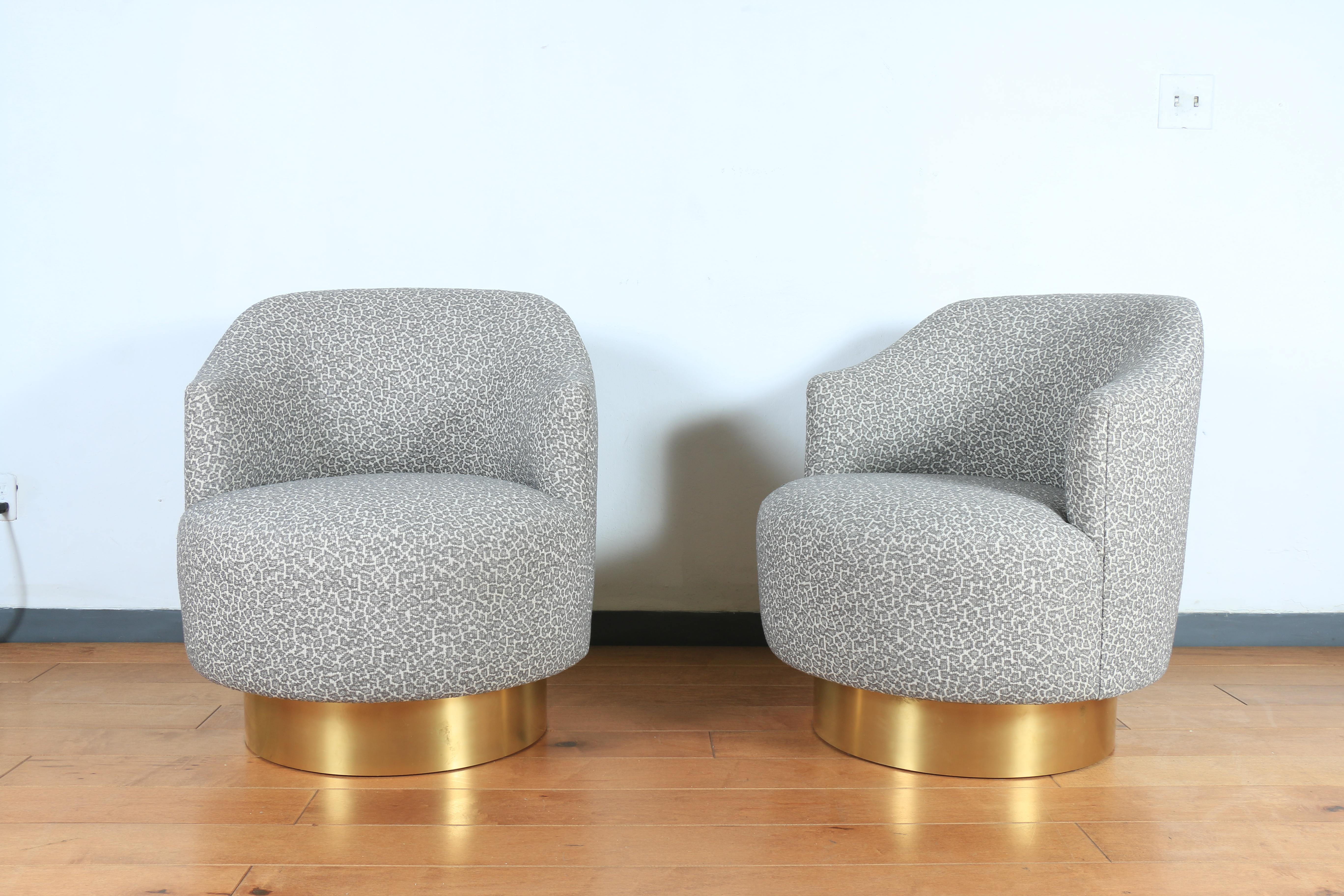American Milo Baughman Style Chairs with Brass Base