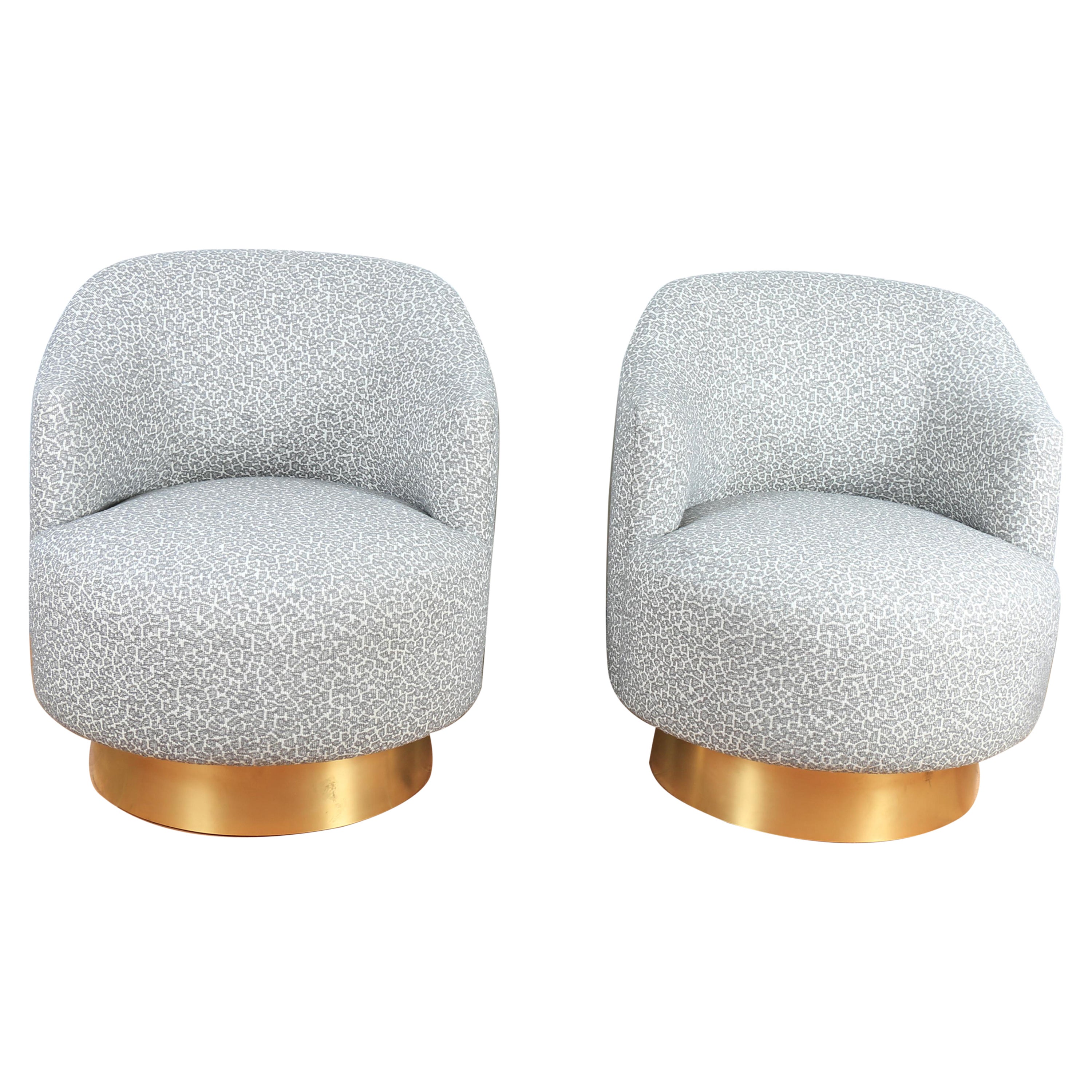 Milo Baughman Style Chairs with Brass Base