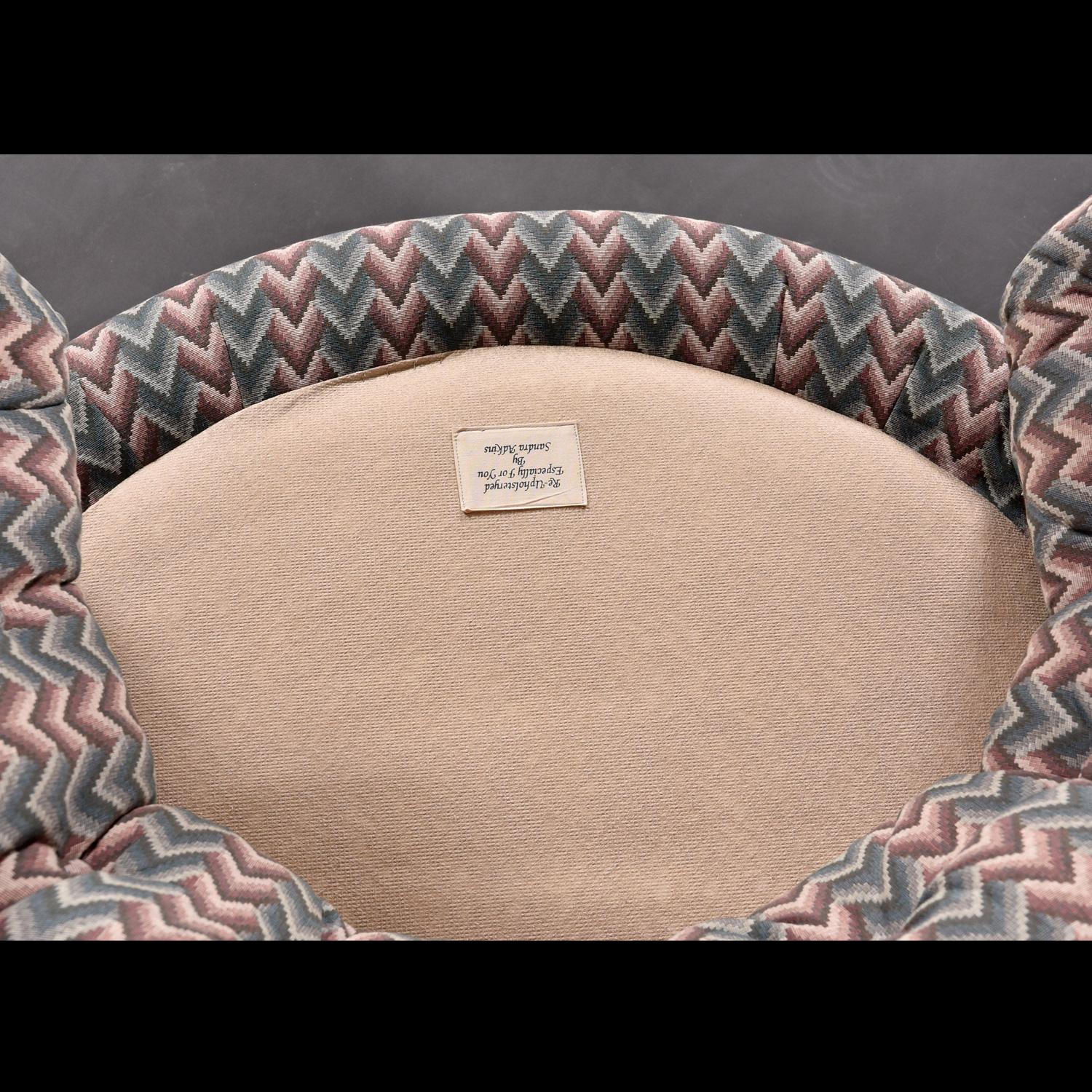 Milo Baughman Style Chevron Fabric Tufted Swivel Barrel Tub Chairs For Sale 9