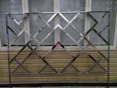 Milo Baughman Style Chinoiserie Chrome King-Size Headboard Mid-Century Modern