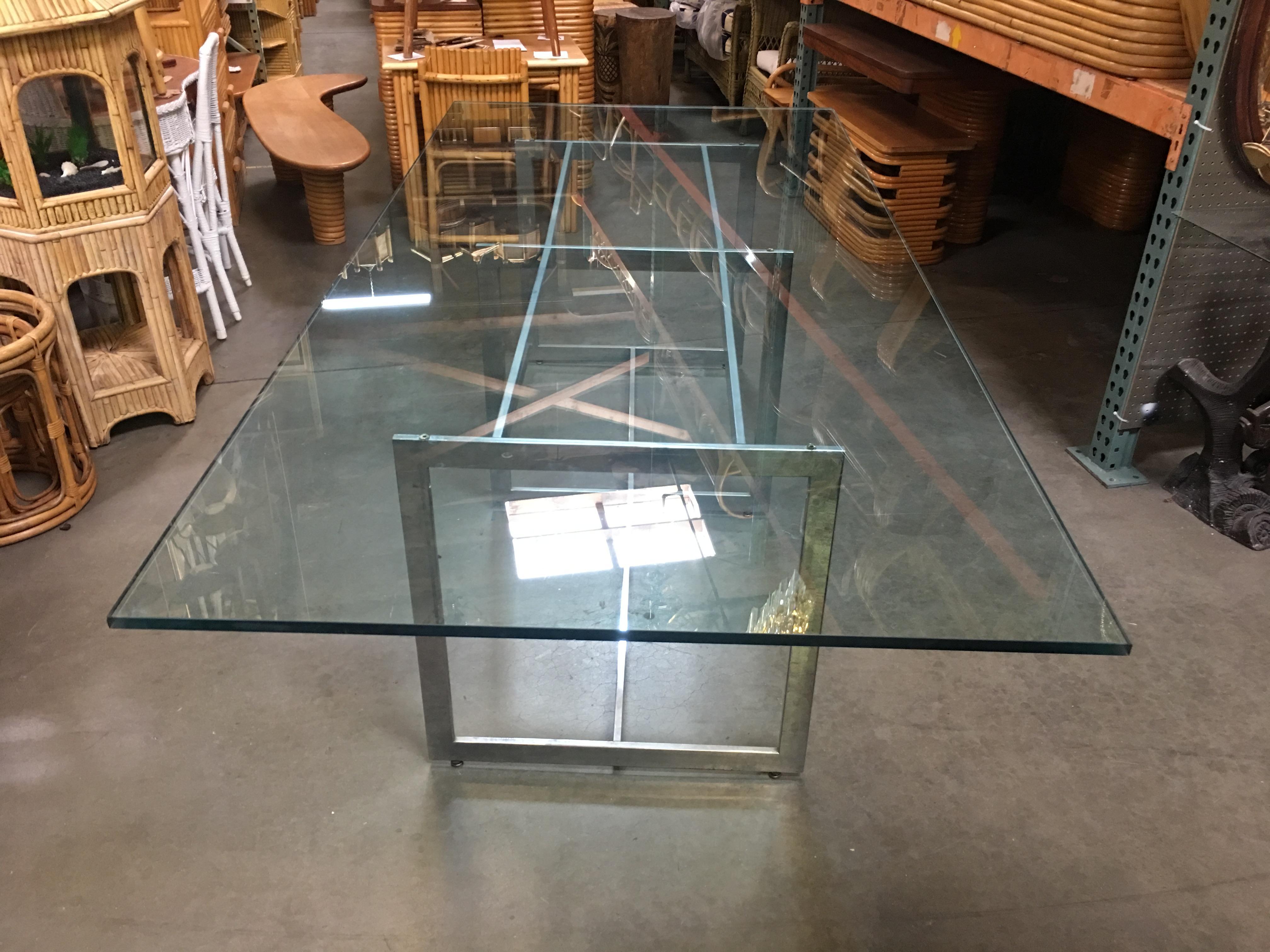 Late 20th Century Milo Baughman Style Chrome and Glass 8 Person Dining Table