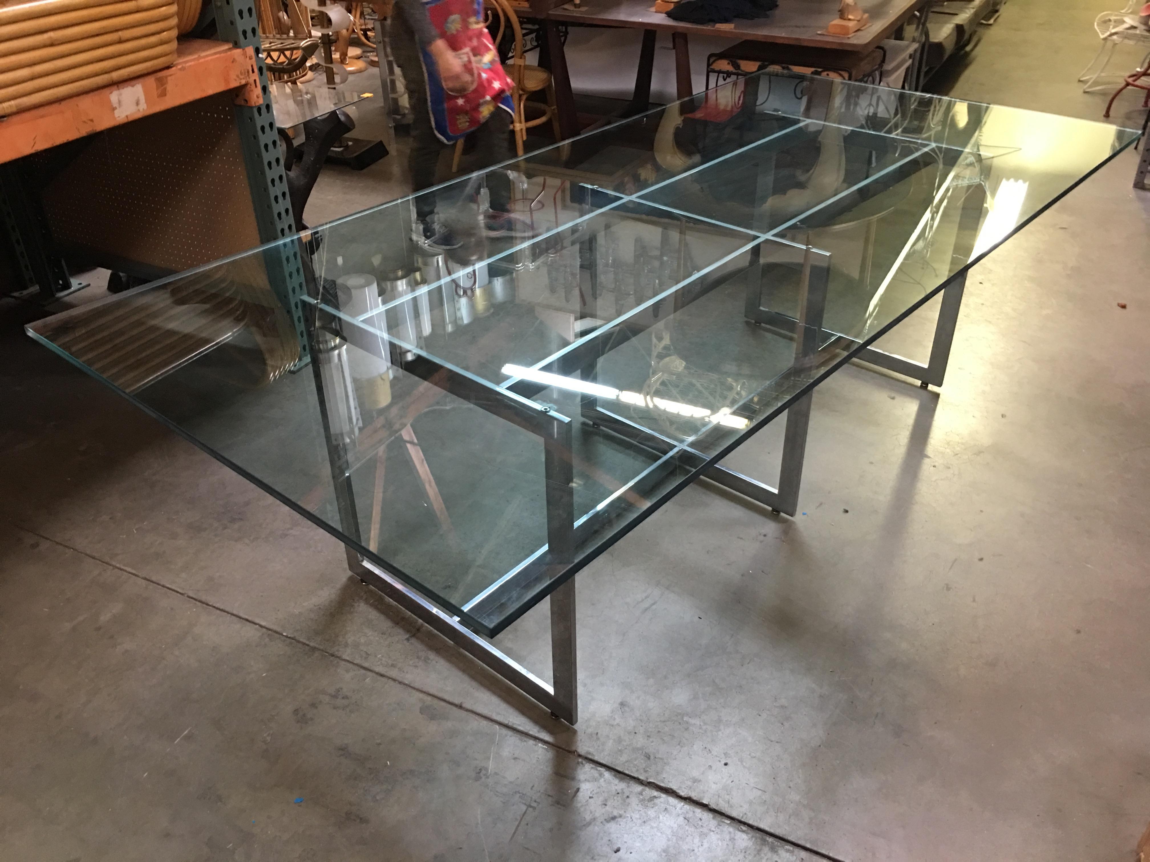 Milo Baughman Style Chrome and Glass 8 Person Dining Table 1