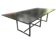 Milo Baughman Style Chrome and Glass 8 Person Dining Table