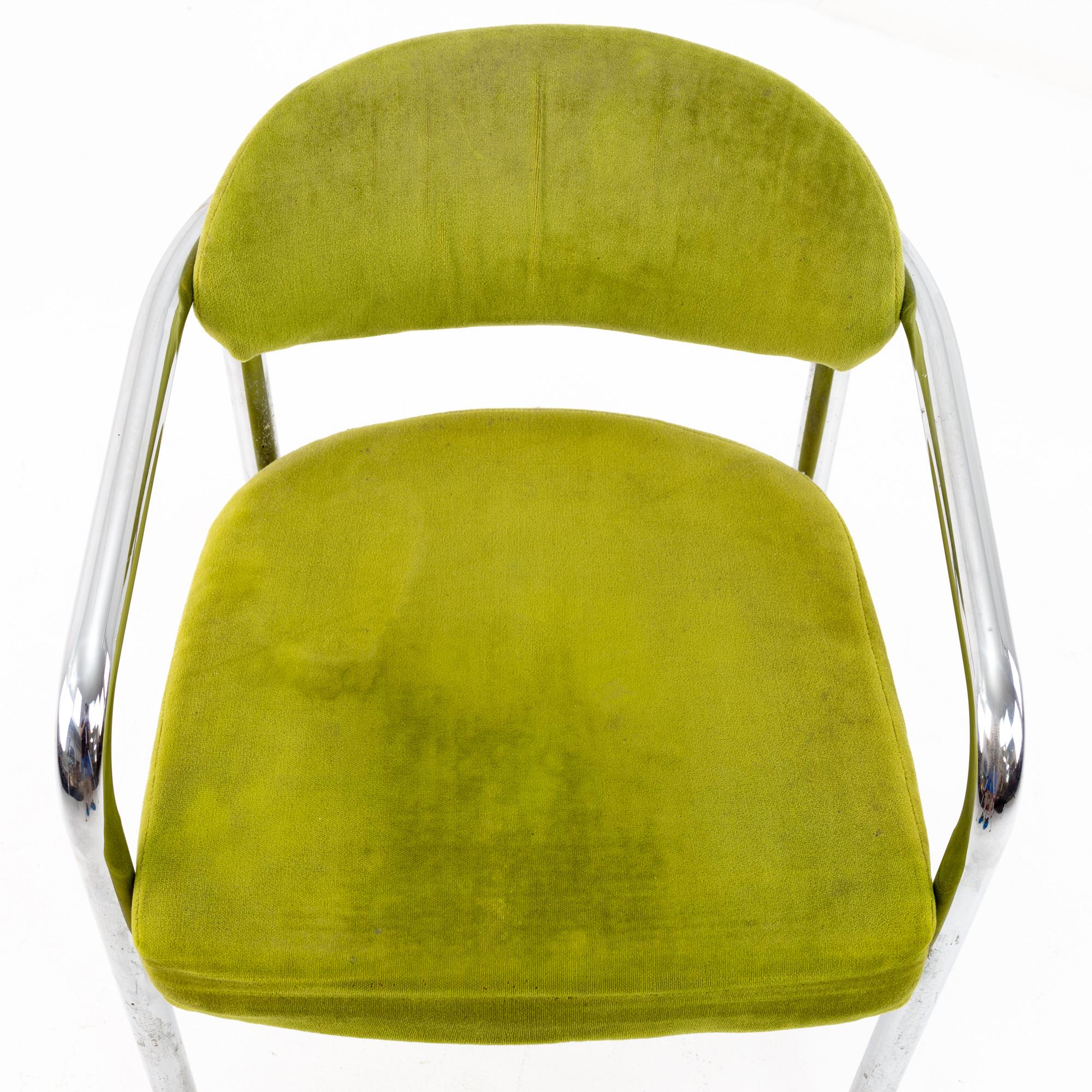 Milo Baughman Style Chromcraft Mid Century Green Chrome Dining Chairs, Set of 4 3