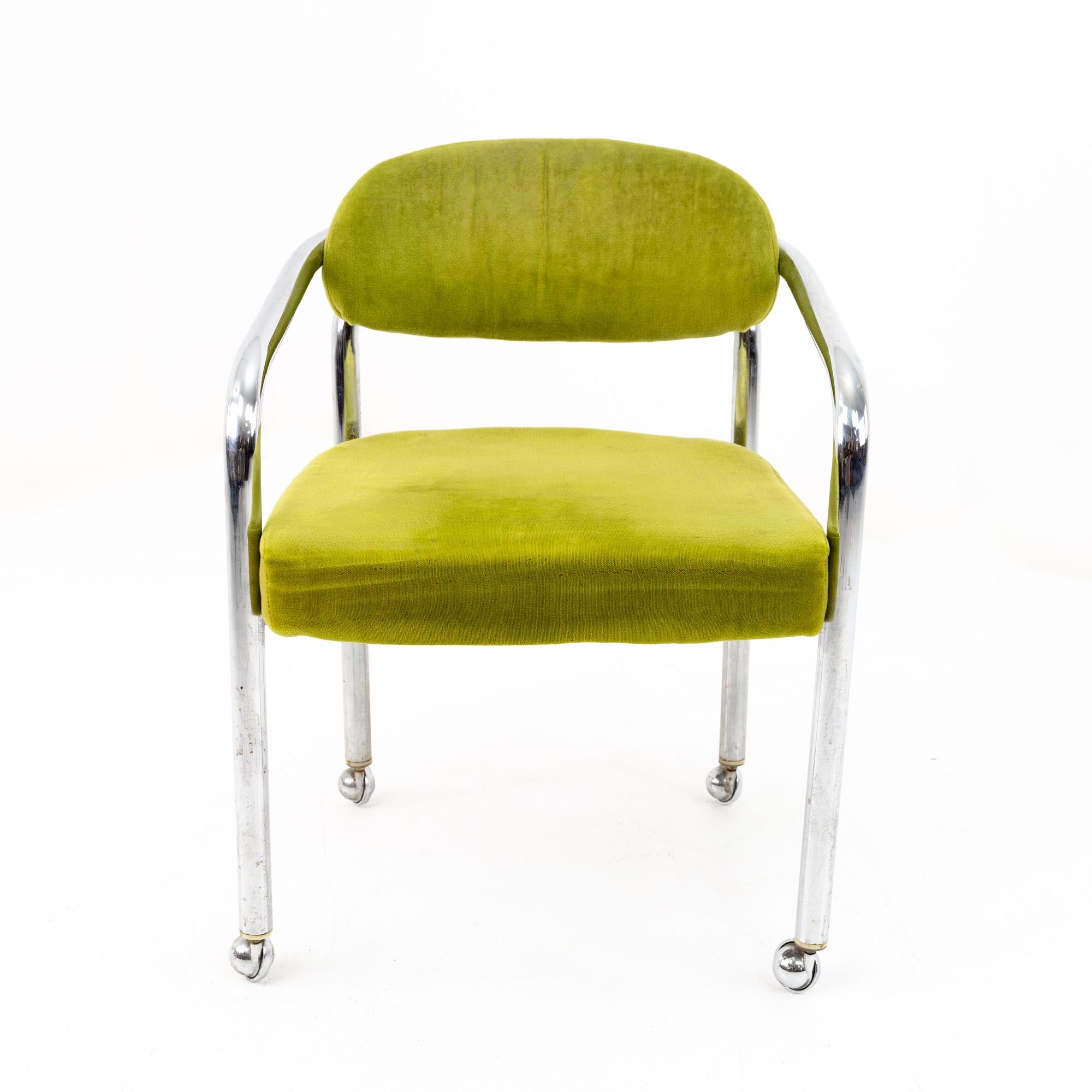 Late 20th Century Milo Baughman Style Chromcraft Mid Century Green Chrome Dining Chairs, Set of 4