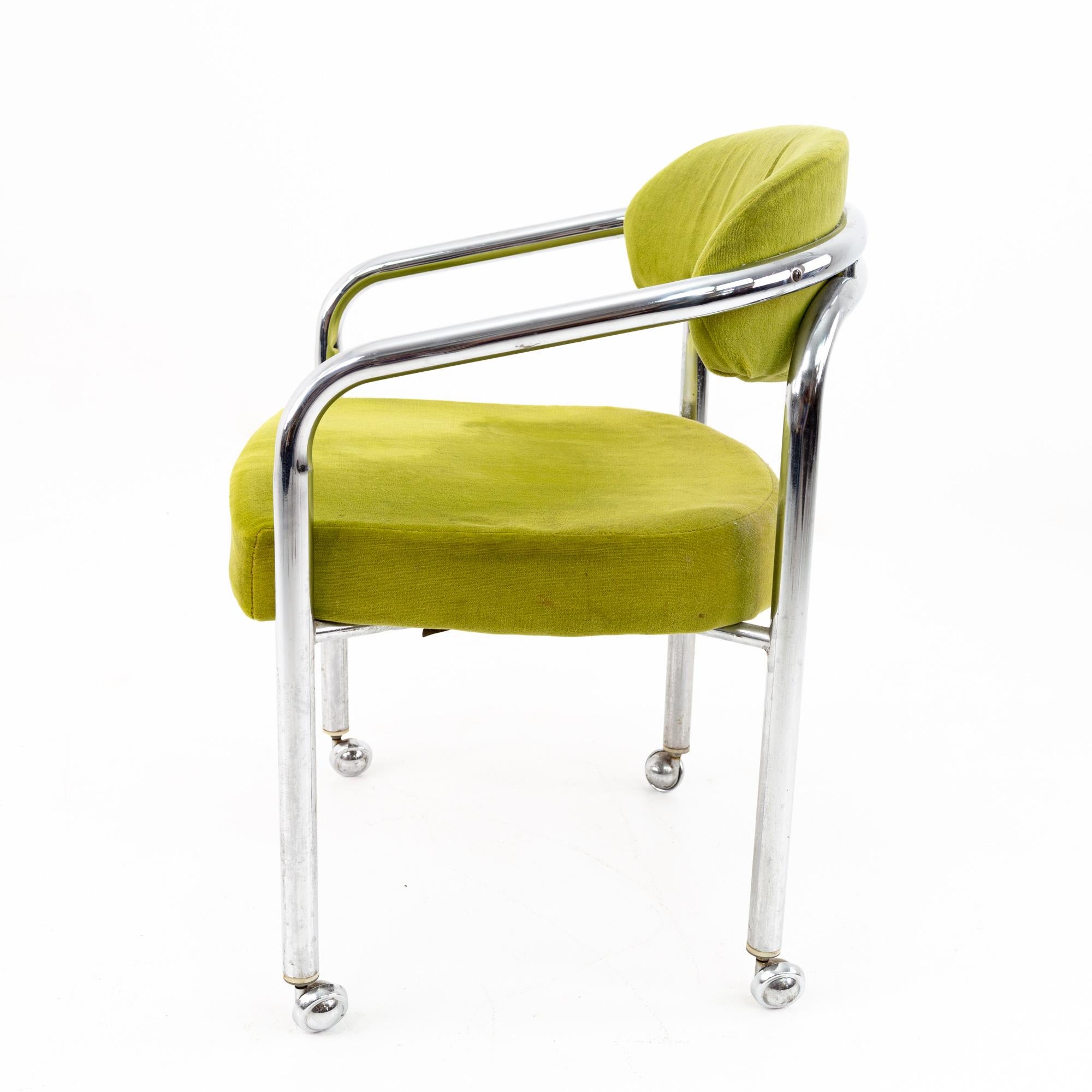 Milo Baughman Style Chromcraft Mid Century Green Chrome Dining Chairs, Set of 4 1