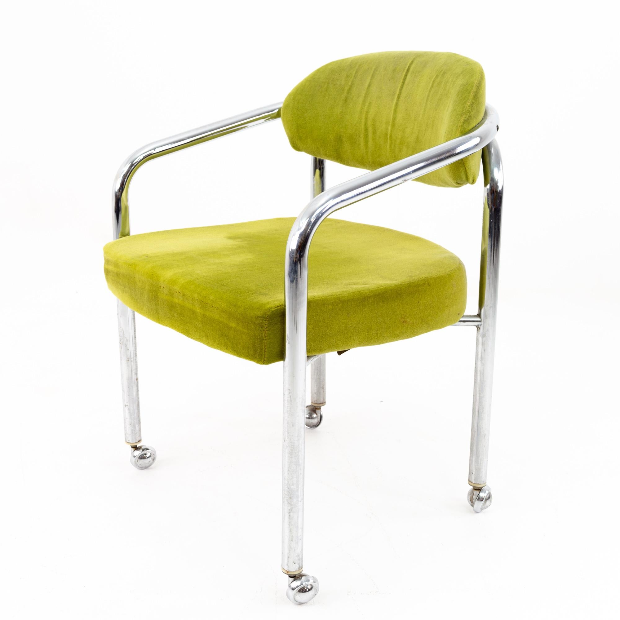 Milo Baughman Style Chromcraft Mid Century Green Chrome Dining Chairs, Set of 4 2