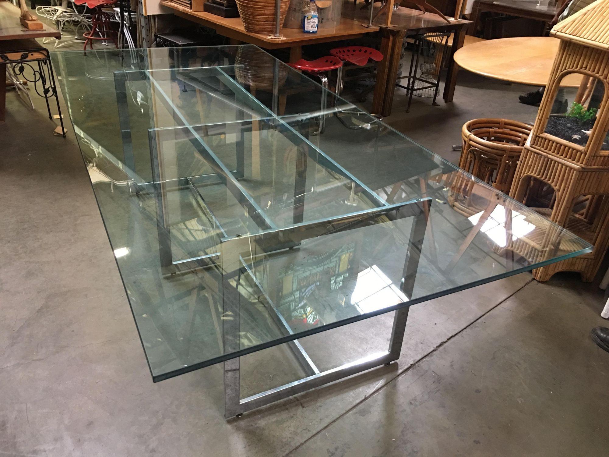 Milo Baughman Style Chrome and Glass 8 Person Dining Table For Sale 3