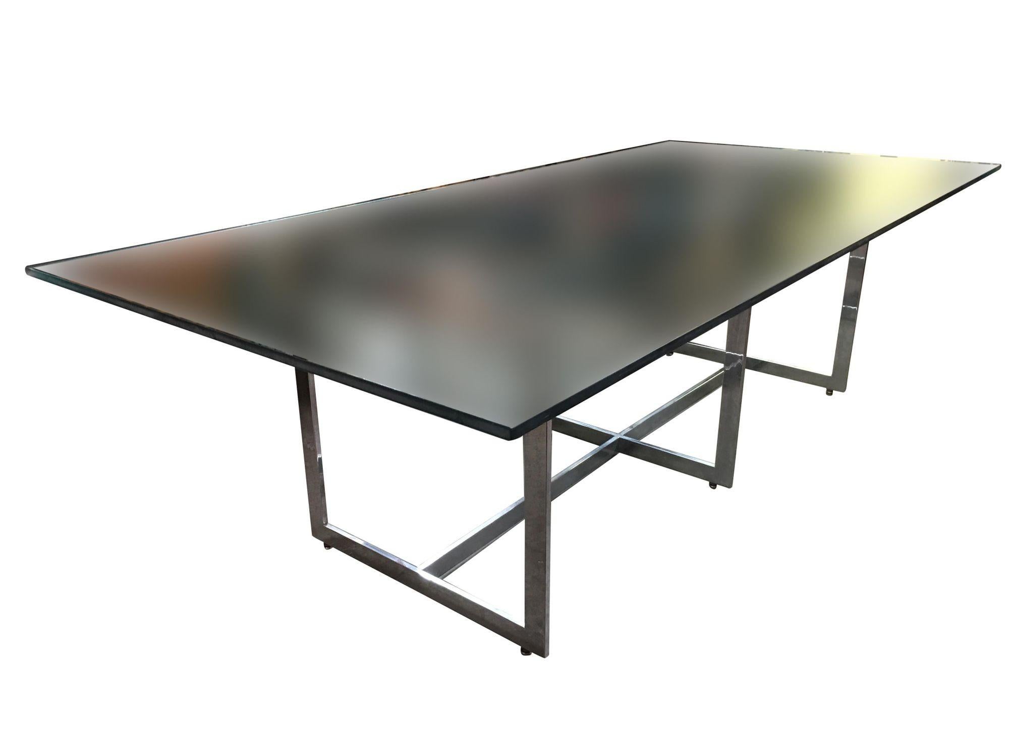 Milo Baughman Style Chrome and Glass 8 Person Dining Table For Sale 4