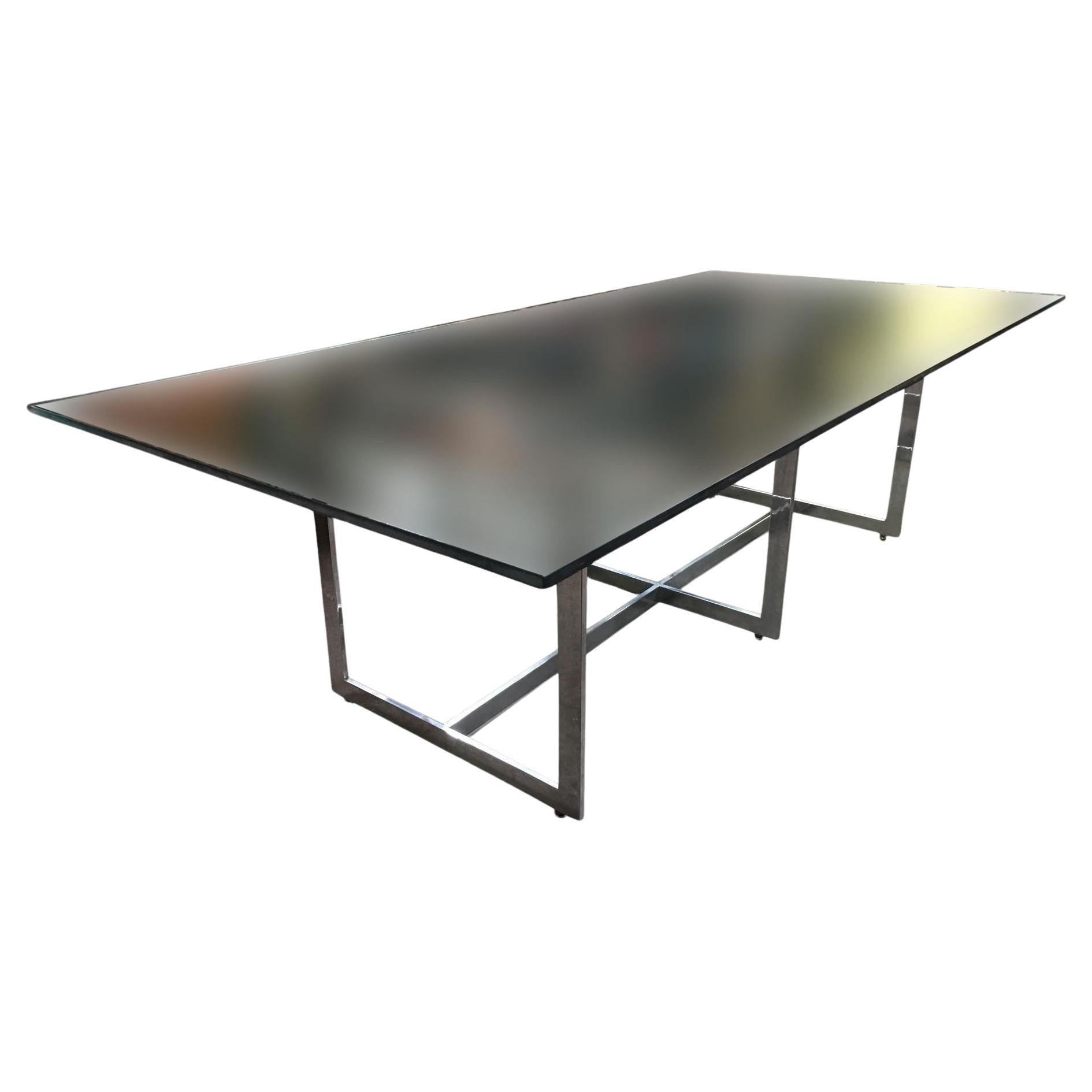 Milo Baughman Style Chrome and Glass 8 Person Dining Table