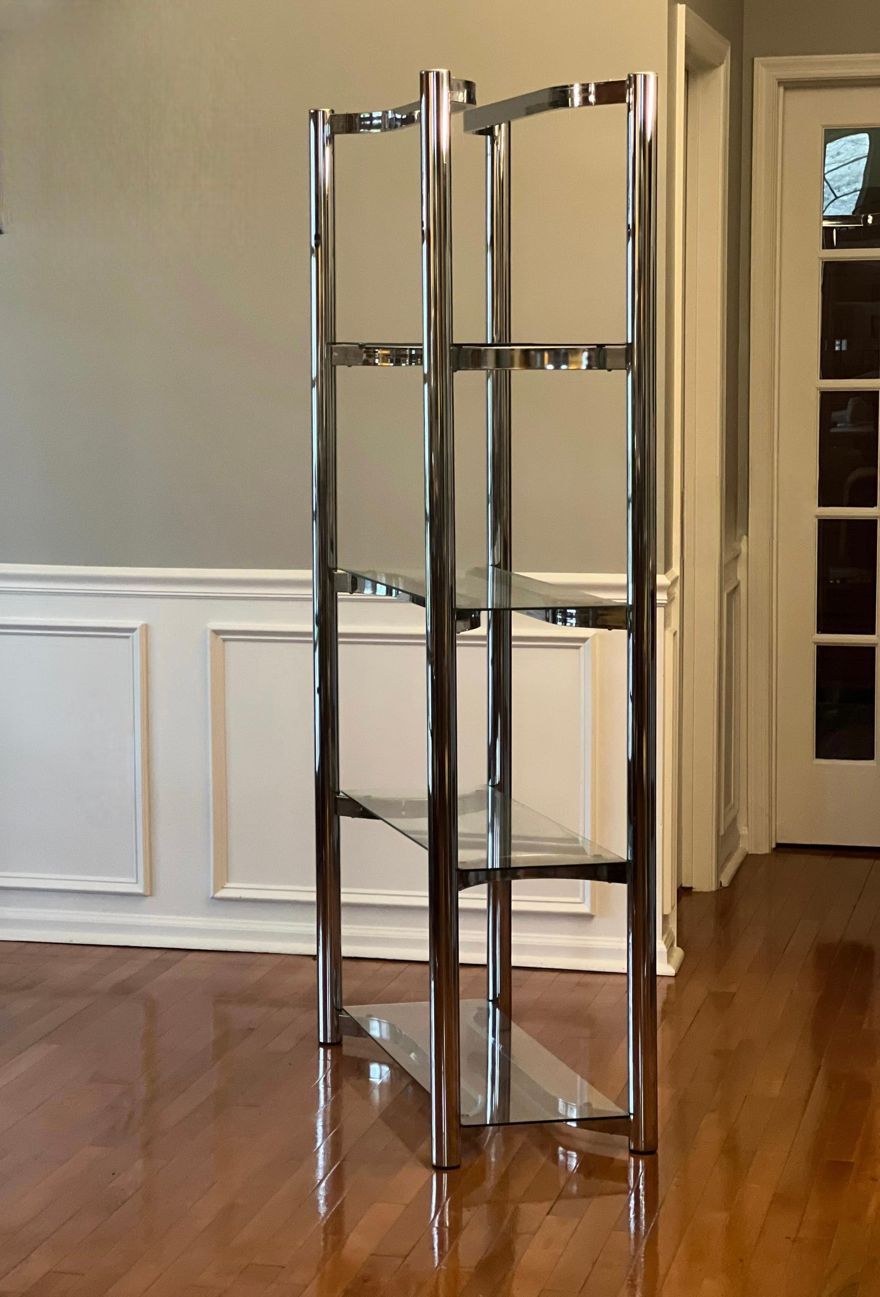 North American Milo Baughman Style Chrome and Glass Etagere, 1970s