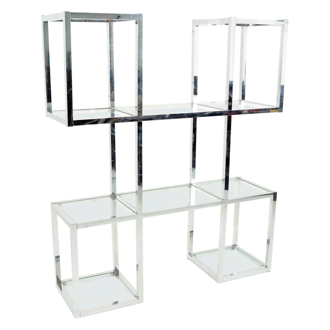 MidCentury Modern Chrome Smoked Glass Étagère Bookcase Shelf Baughman