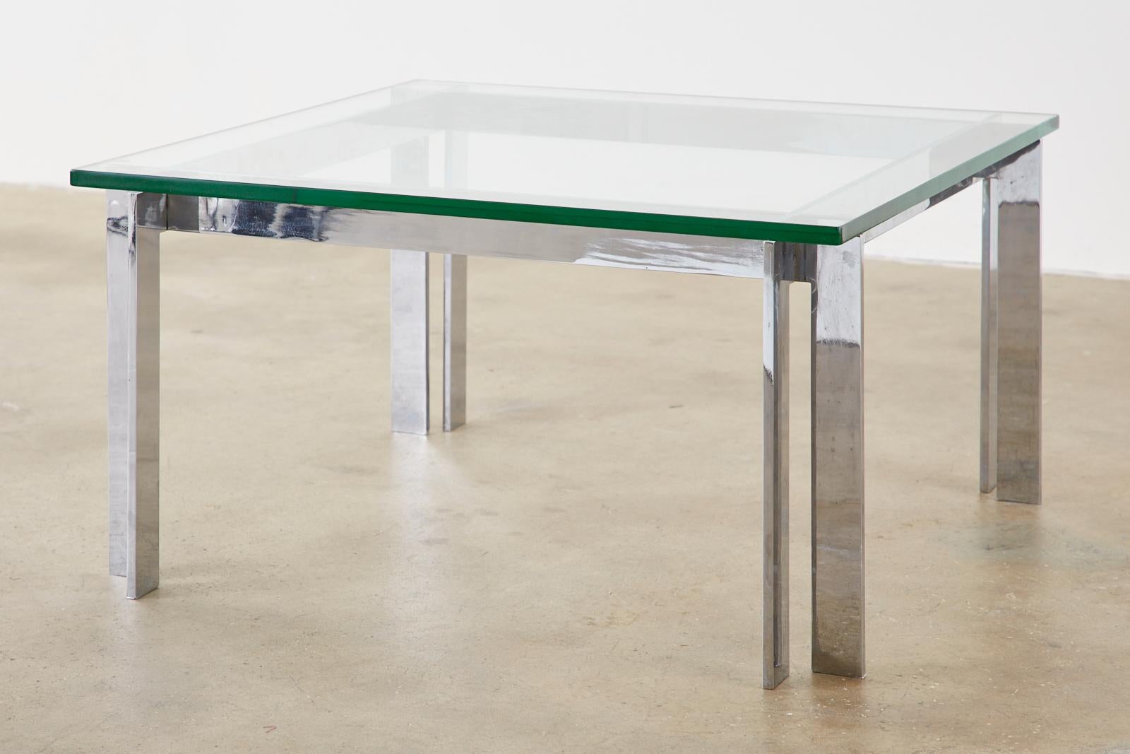 Milo Baughman Style Chrome and Glass Square Cocktail Table For Sale 3