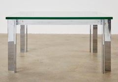 Milo Baughman Style Chrome and Glass Square Cocktail Table