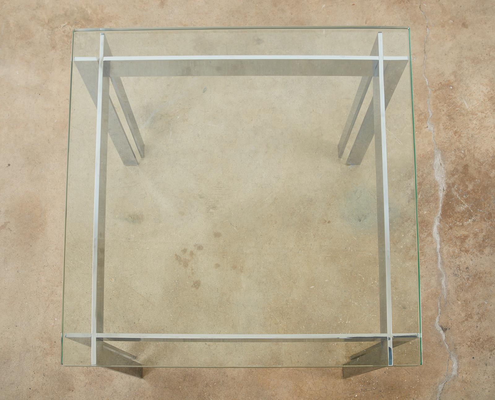 Mid-Century Modern Milo Baughman Style Chrome and Glass Square Cocktail Table For Sale