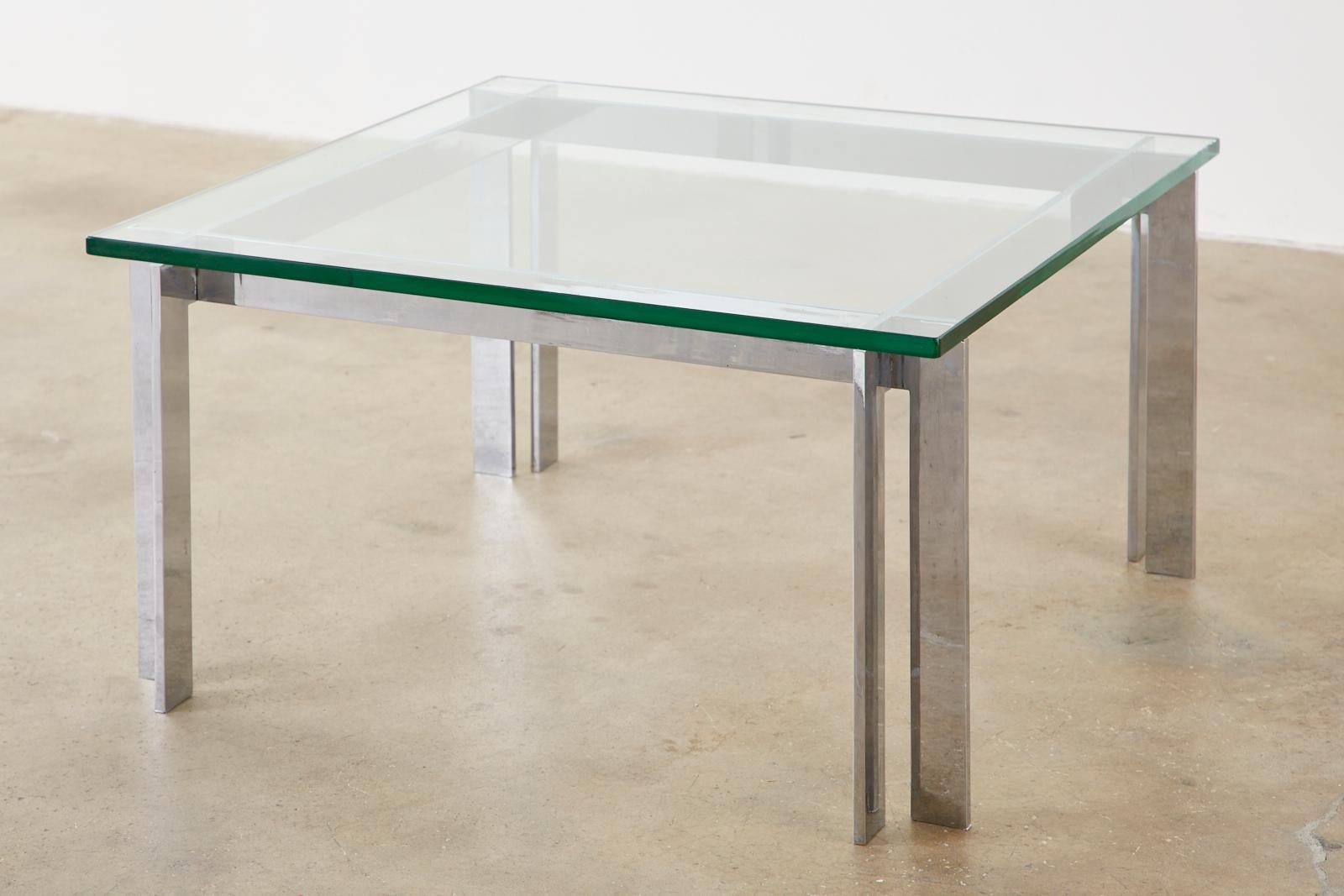 American Milo Baughman Style Chrome and Glass Square Cocktail Table For Sale