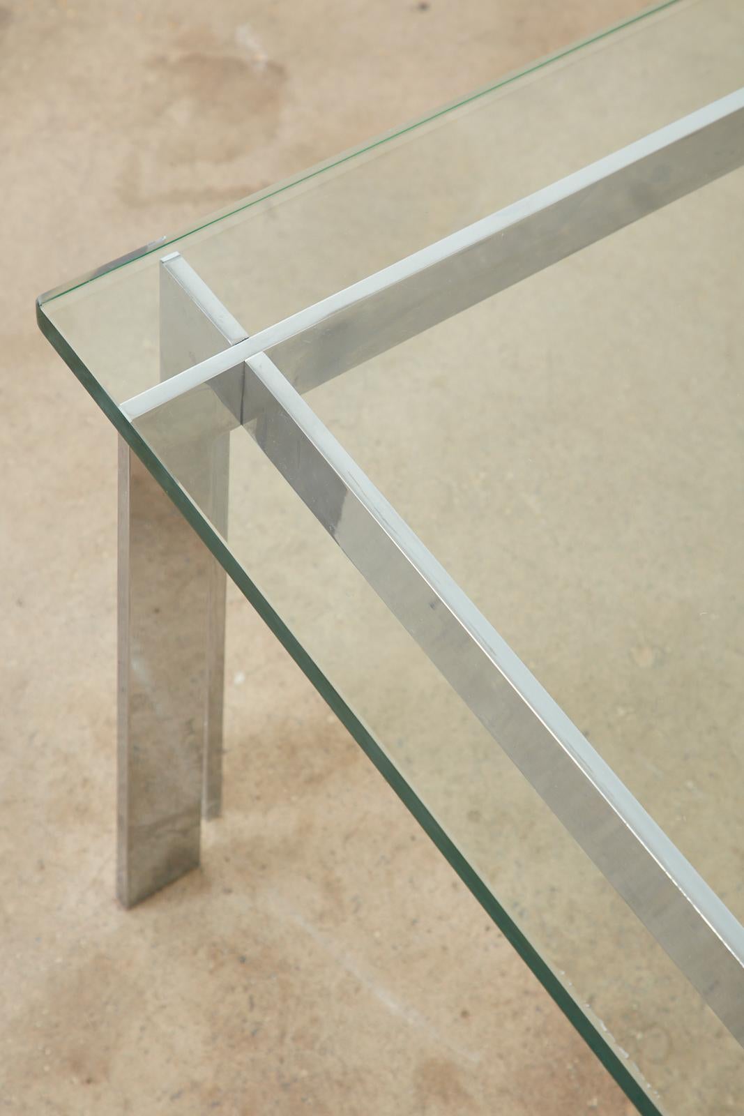 20th Century Milo Baughman Style Chrome and Glass Square Cocktail Table For Sale
