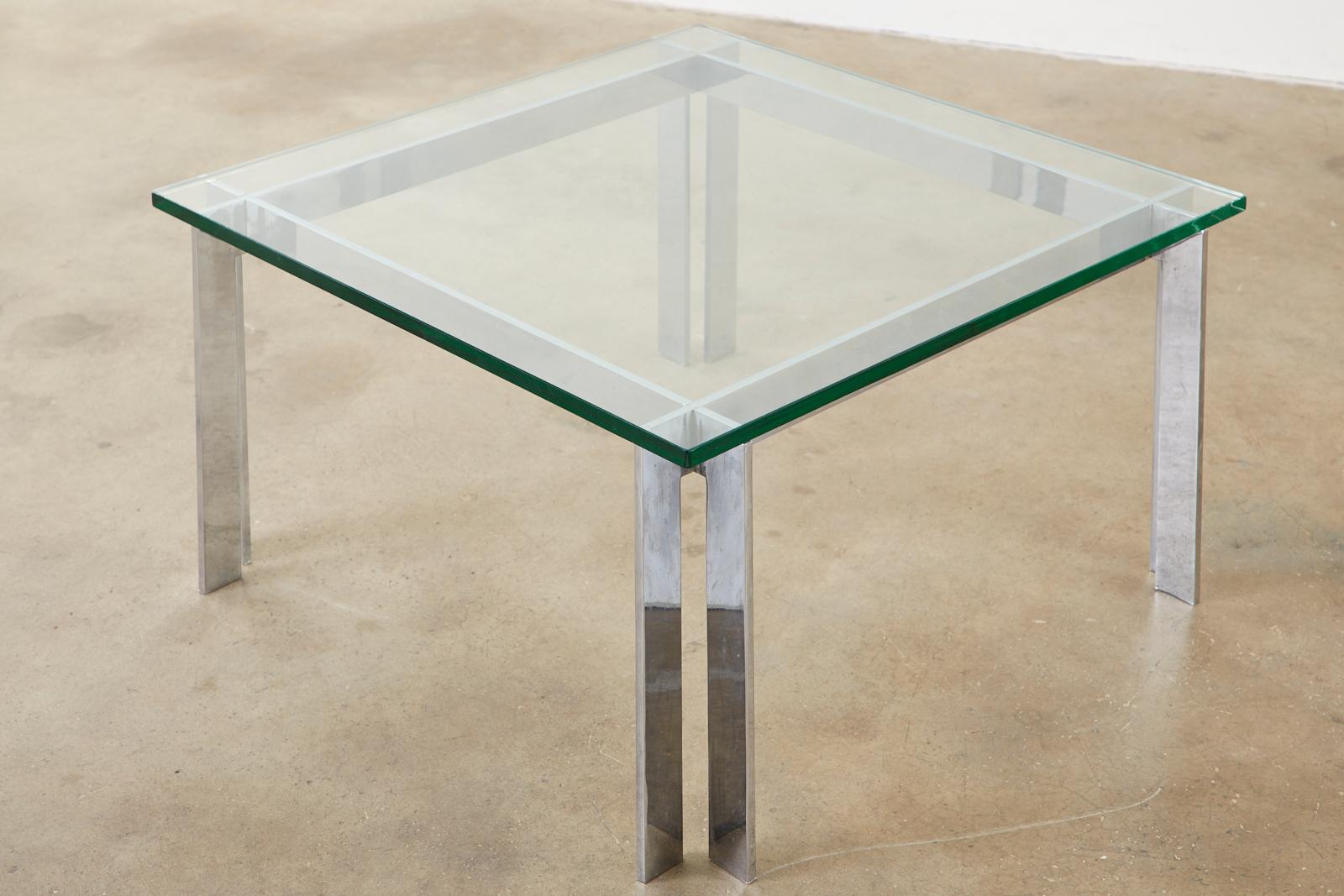 Milo Baughman Style Chrome and Glass Square Cocktail Table For Sale 1