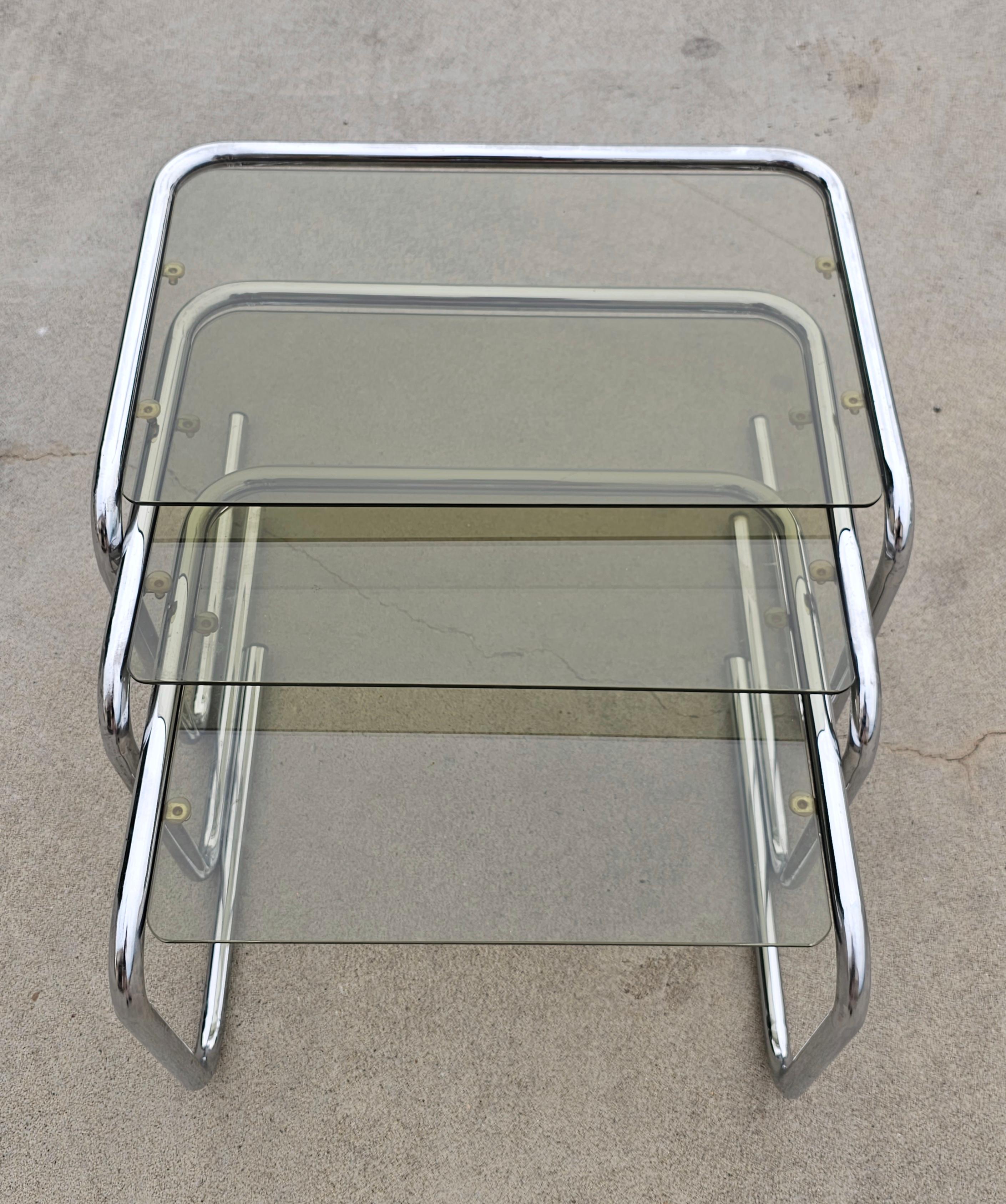 Milo Baughman style Chrome and Smoked Glass Nesting Tables, Italy 1970s For Sale 4